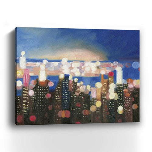20" x 16" Watercolor City Lights on the Horizon Canvas Wall Art-1