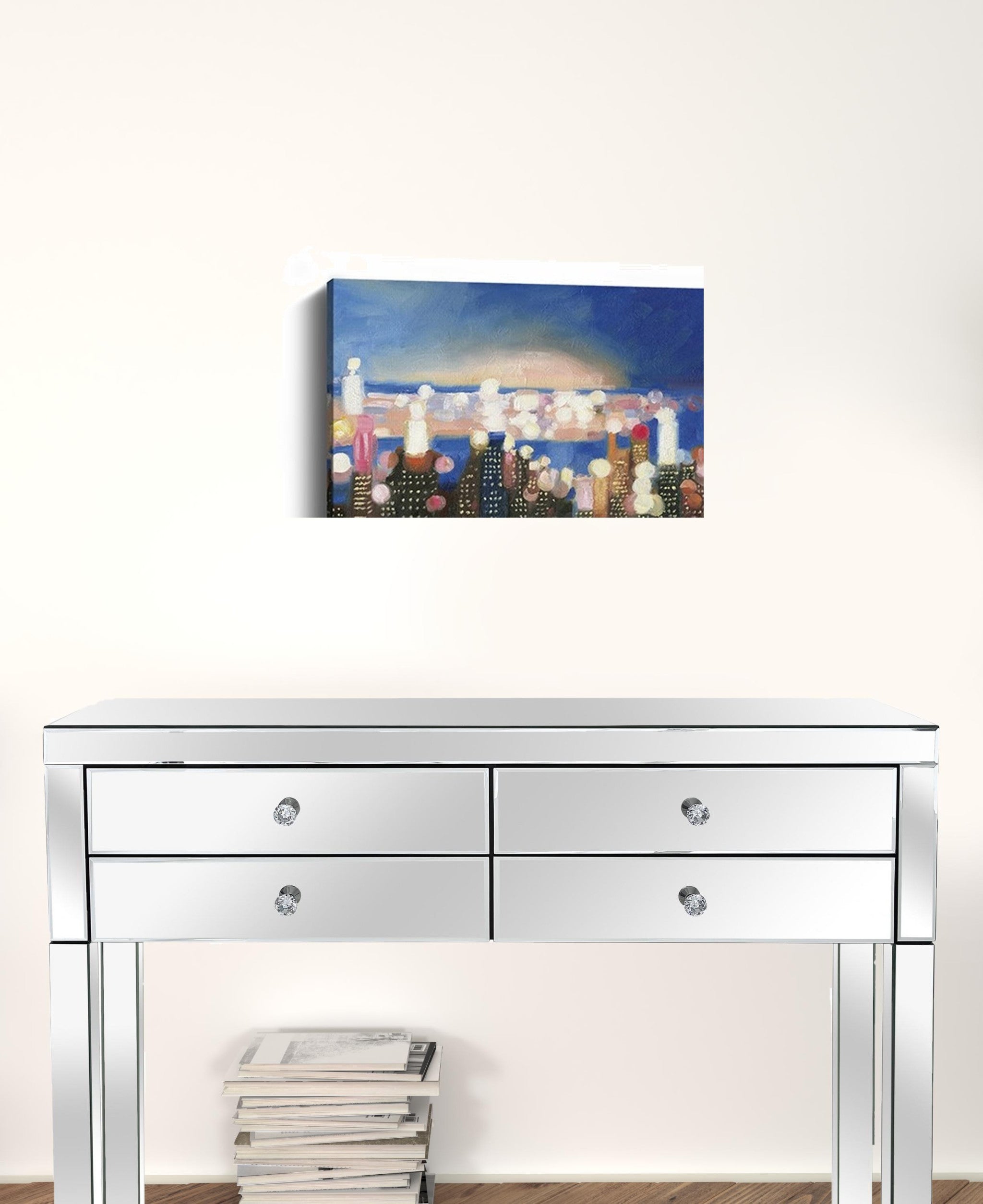 20" x 16" Watercolor City Lights on the Horizon Canvas Wall Art-2