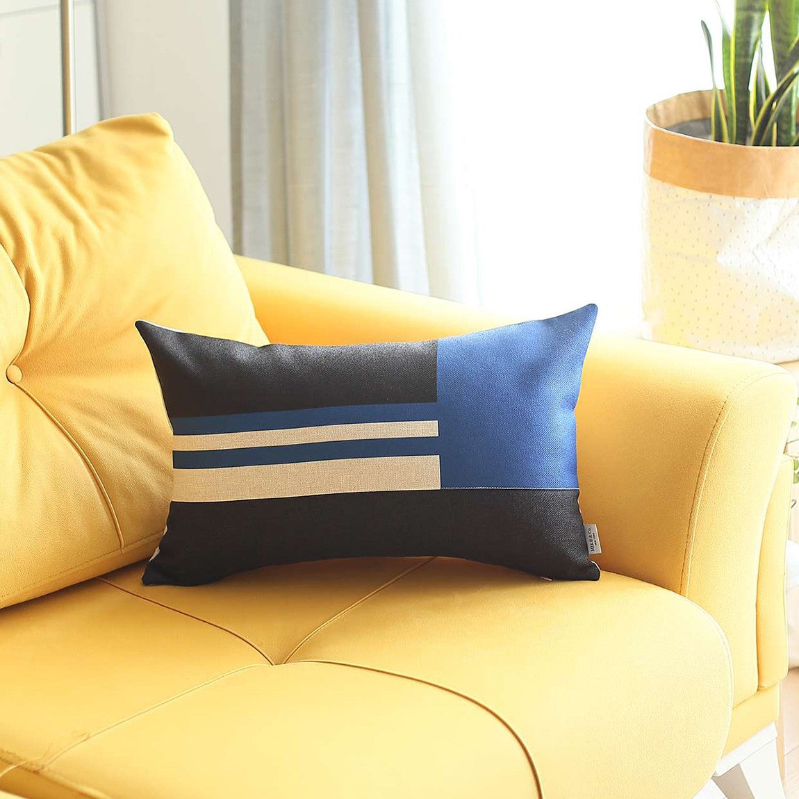 Blue and Black Geometric Lumbar Throw Pillow-3