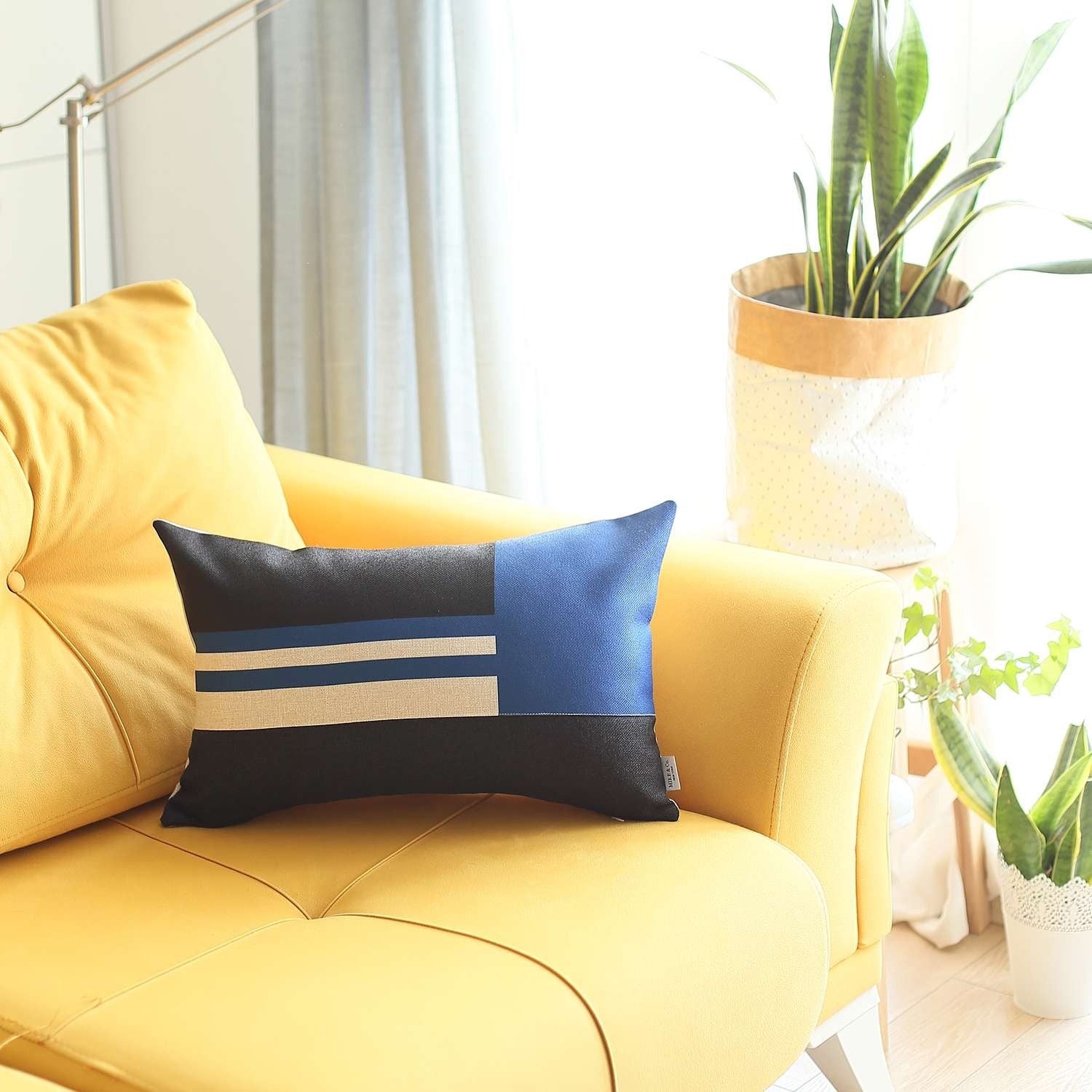Blue and Black Geometric Lumbar Throw Pillow-4