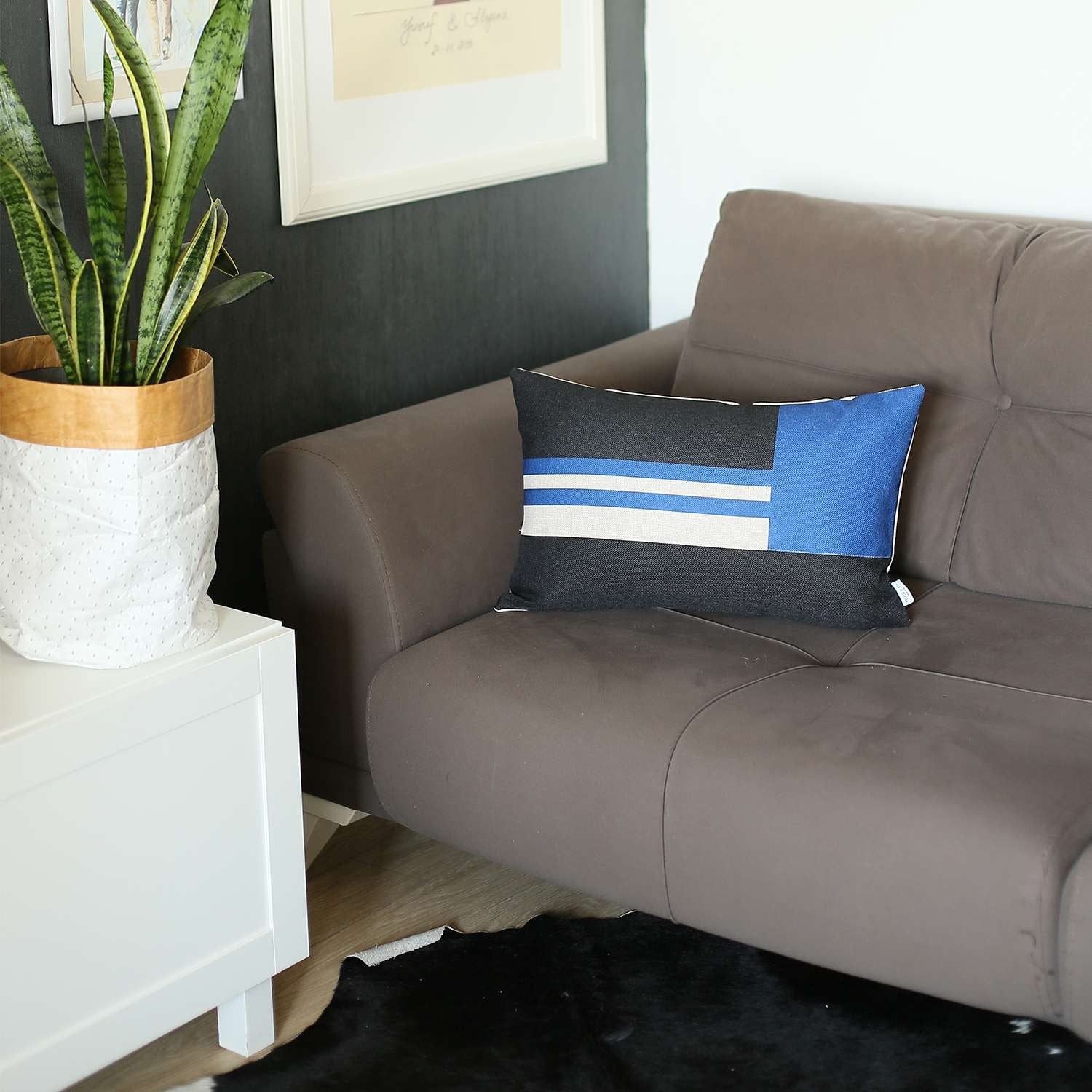 Blue and Black Geometric Lumbar Throw Pillow-5