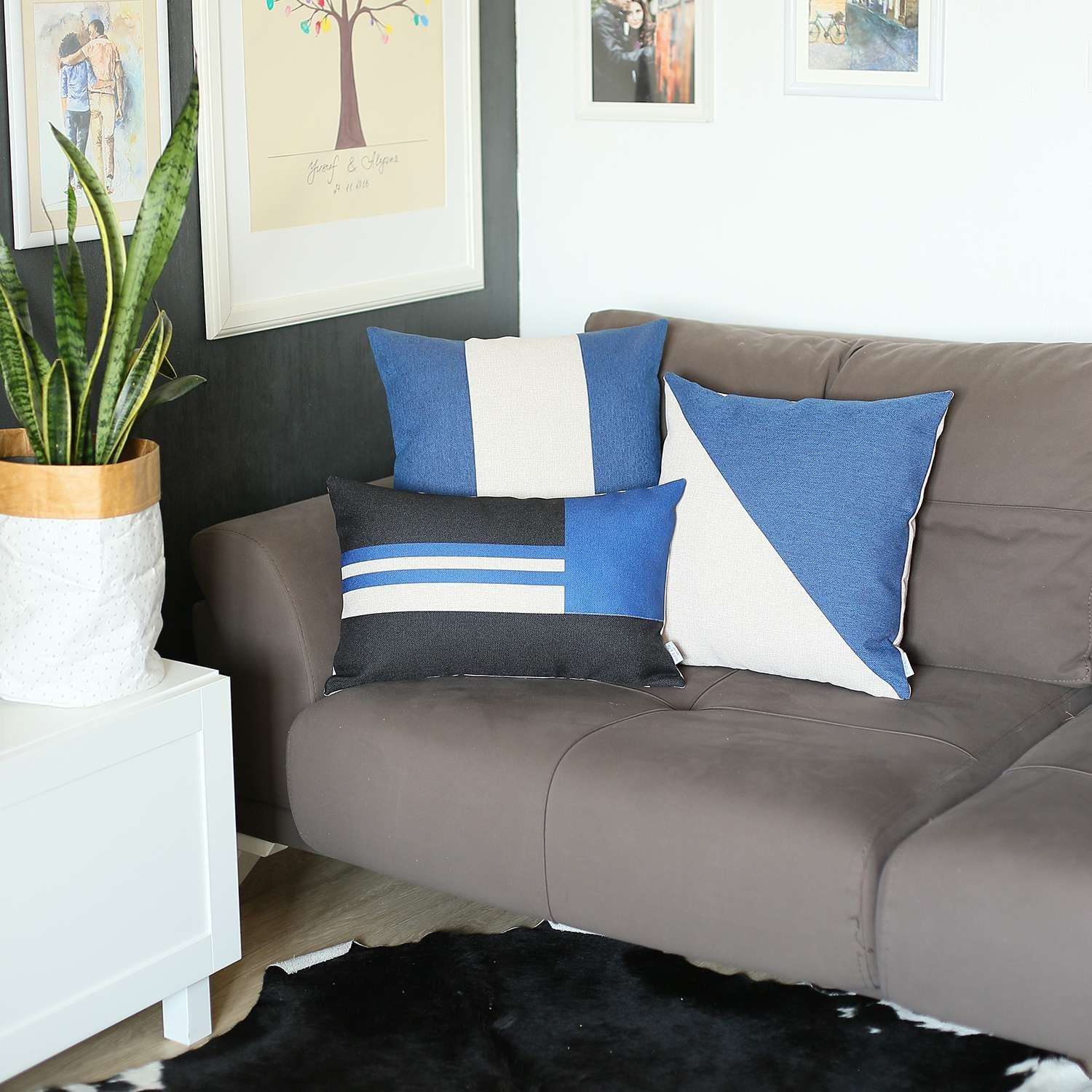 Blue and Black Geometric Lumbar Throw Pillow-6