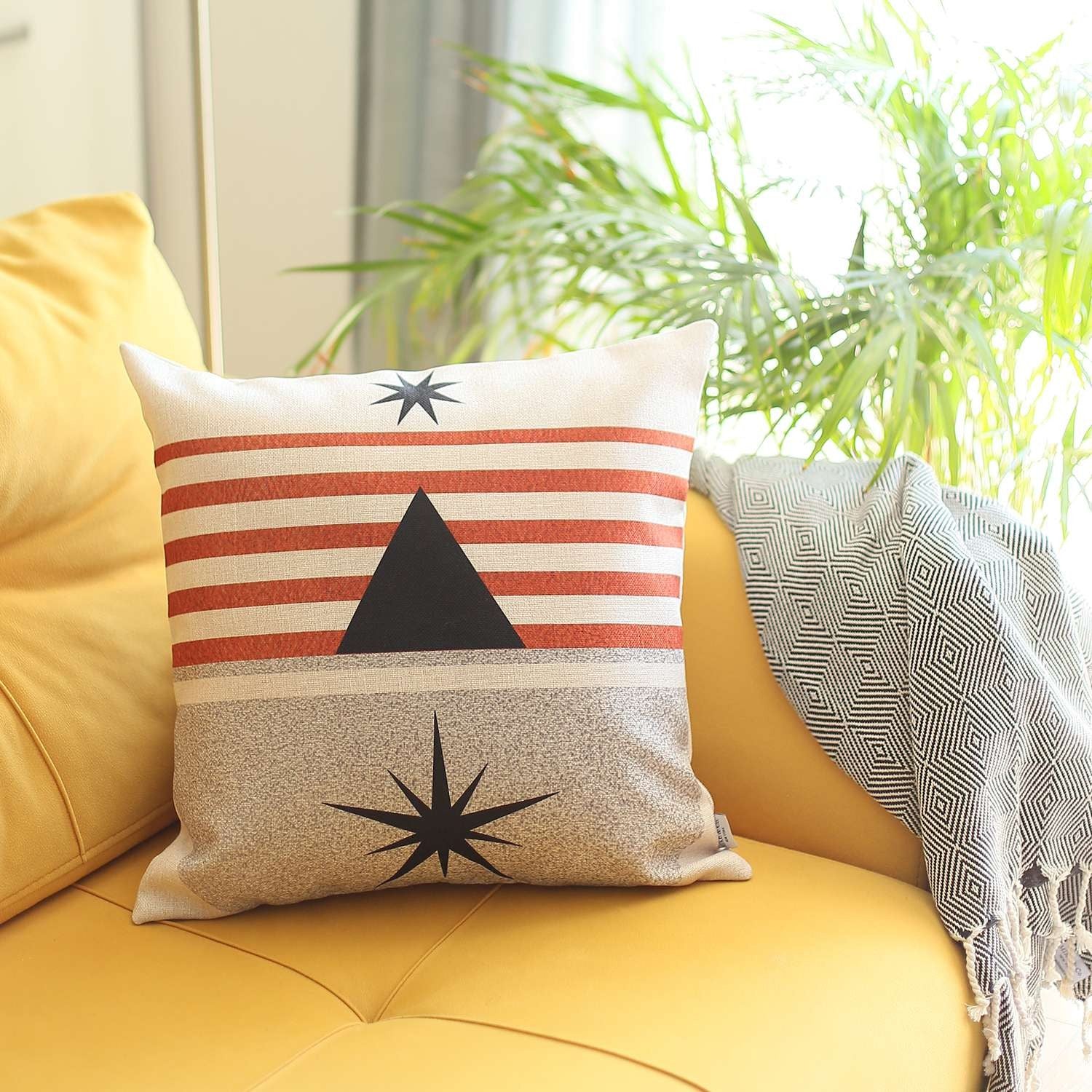 Orange and Ivory Geometric Striped Throw Pillow-2