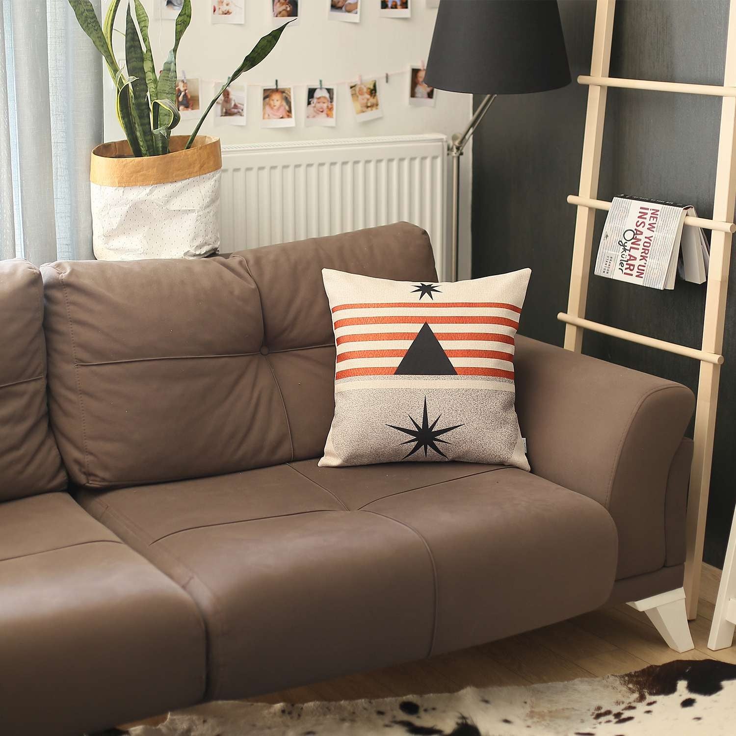 Orange and Ivory Geometric Striped Throw Pillow-3