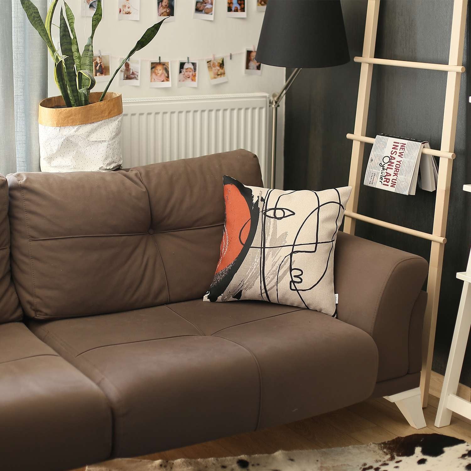 Red and Cream Abstract Strokes Throw Pillow-3