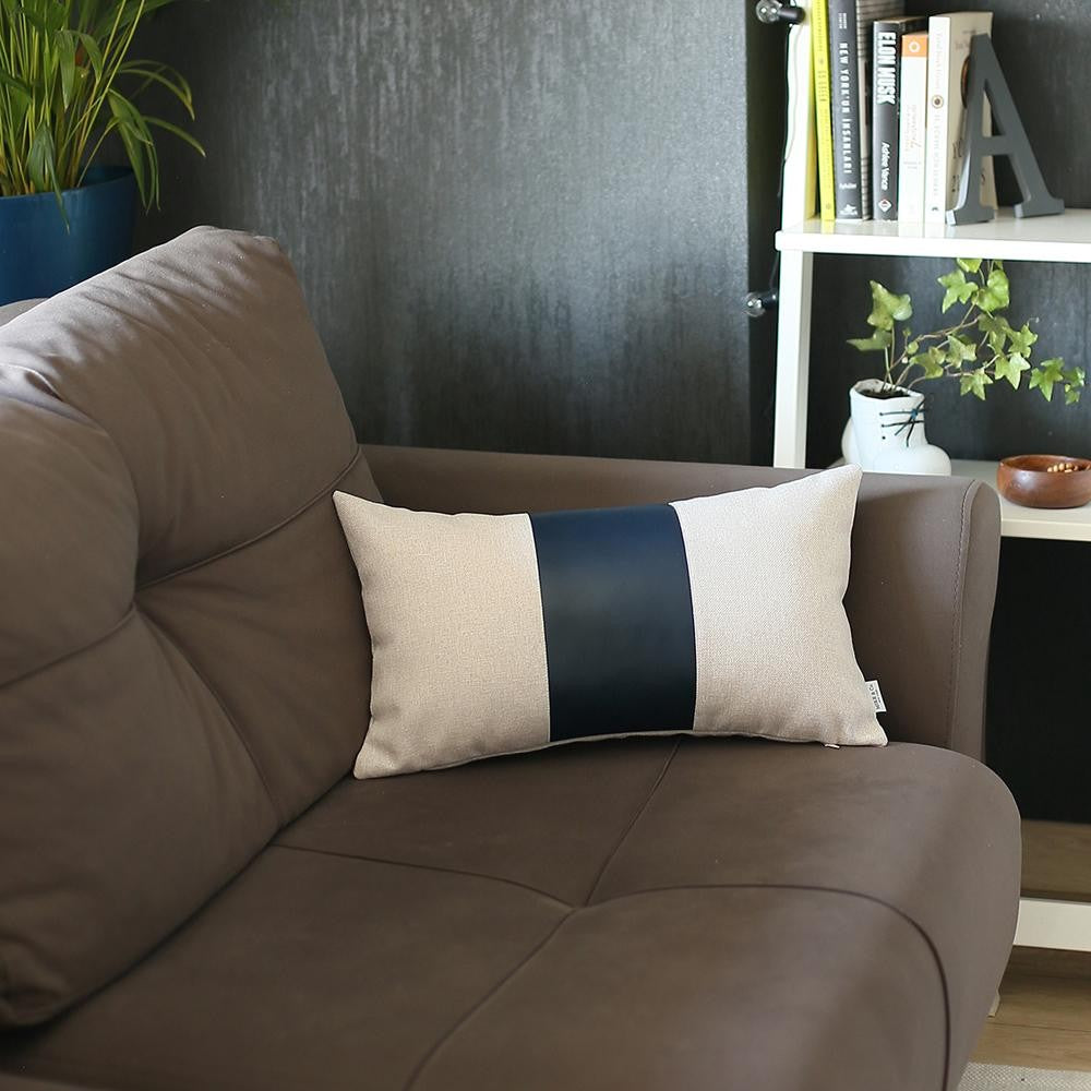 White Base and Navy Center Lumbar Throw Pillow-4