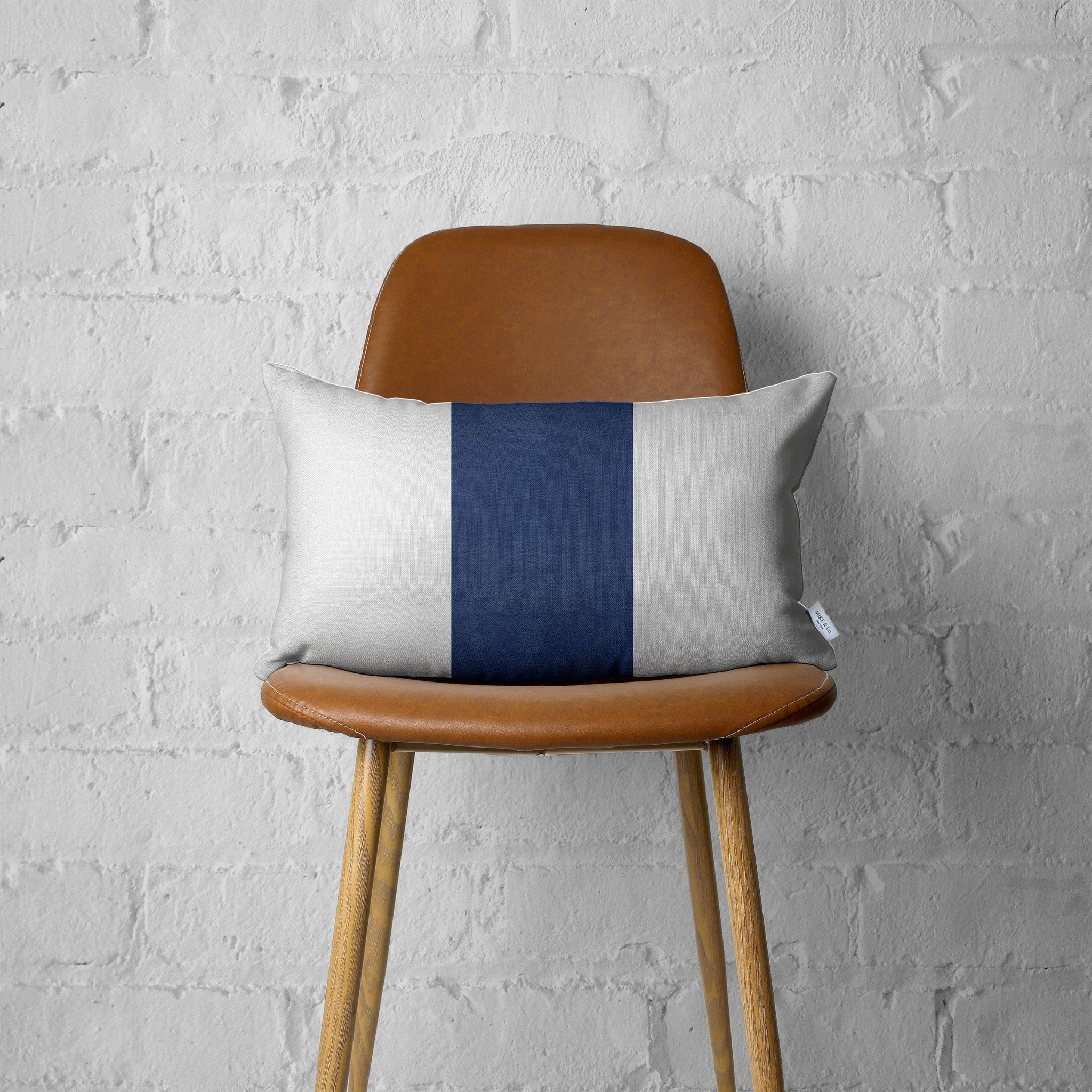 White Base and Navy Center Lumbar Throw Pillow-2