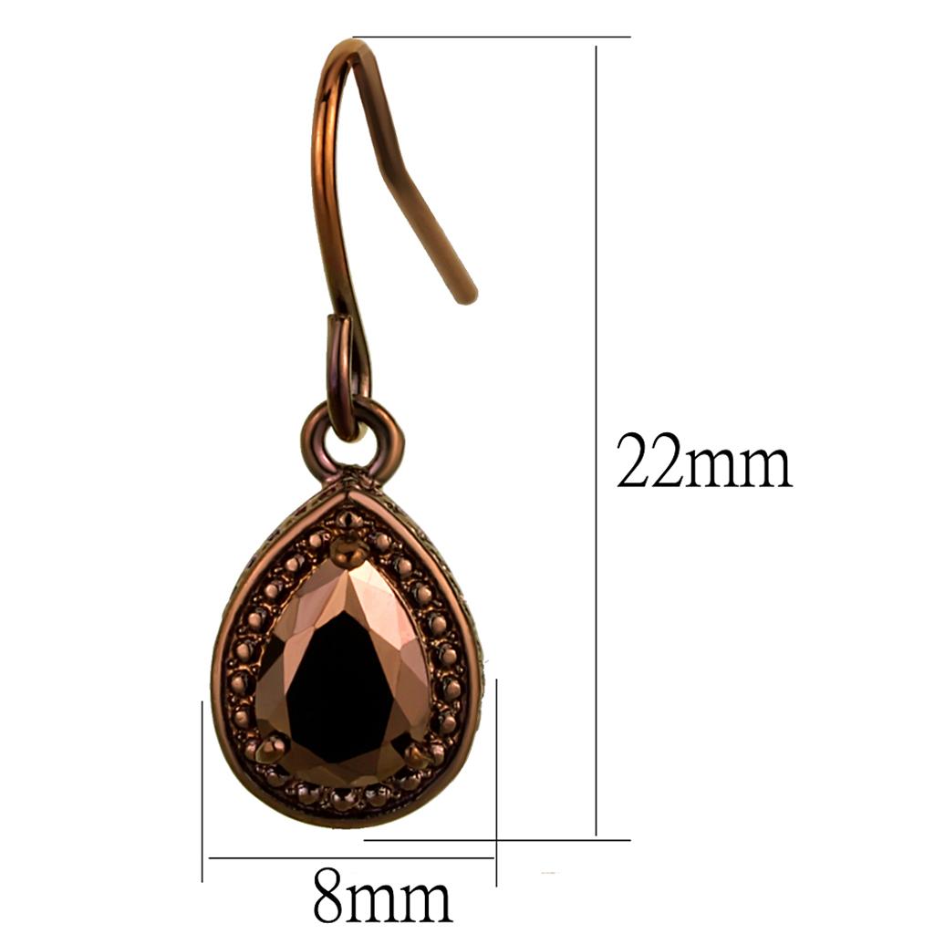 3W1114 - IP Coffee light Brass Earrings with AAA Grade CZ  in Light Coffee-1