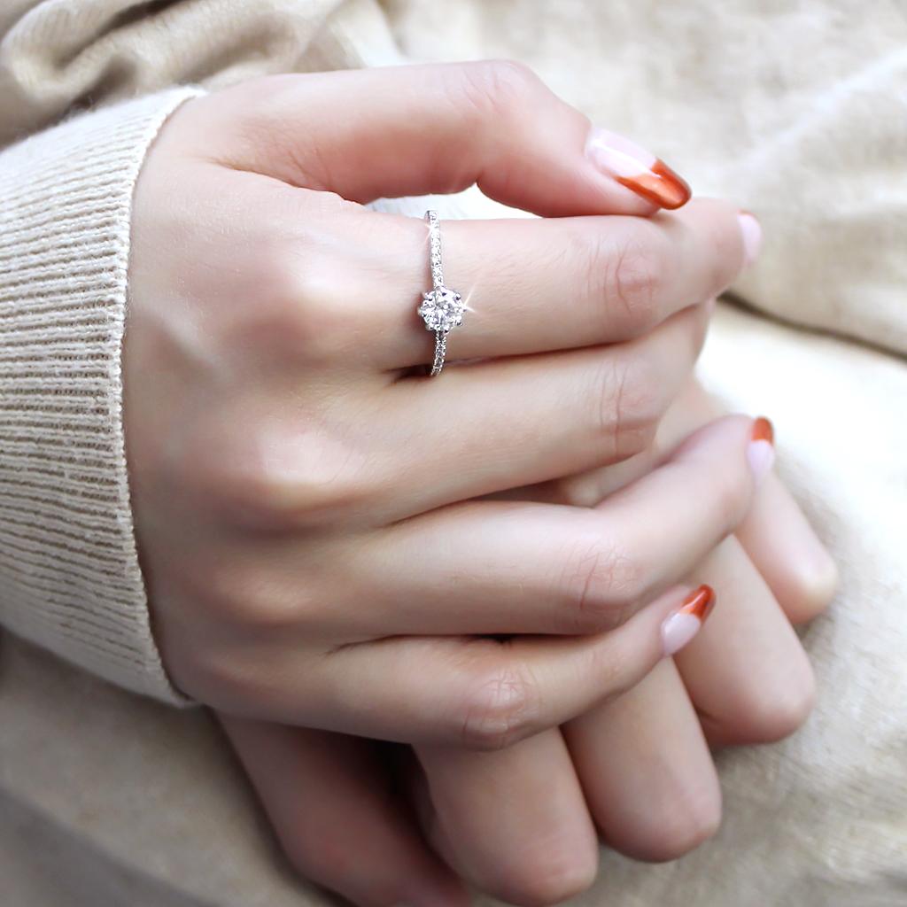 3W1460 - Rhodium Brass Ring with AAA Grade CZ  in Clear-4