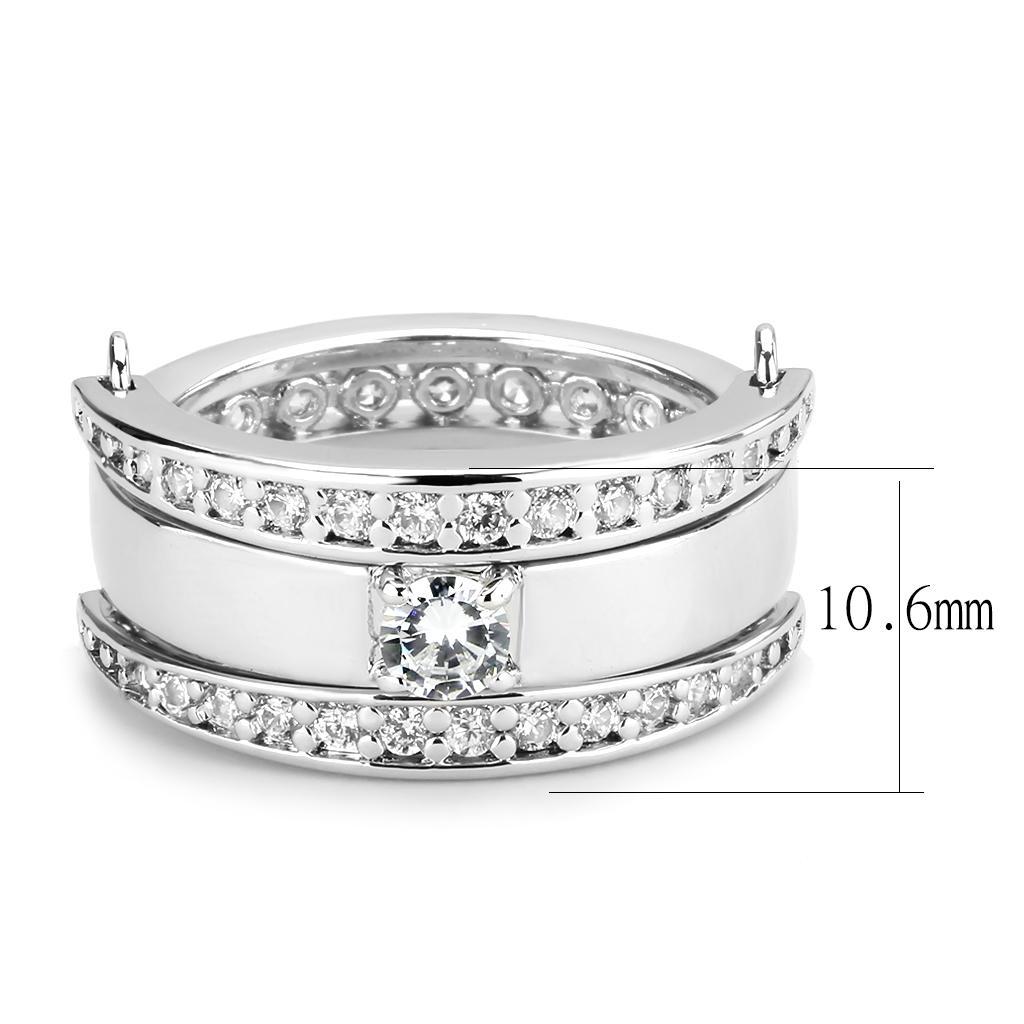 3W1549 - Rhodium Brass Ring with AAA Grade CZ  in Clear-1