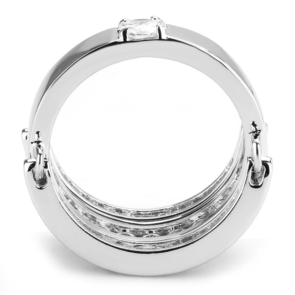 3W1549 - Rhodium Brass Ring with AAA Grade CZ  in Clear-3