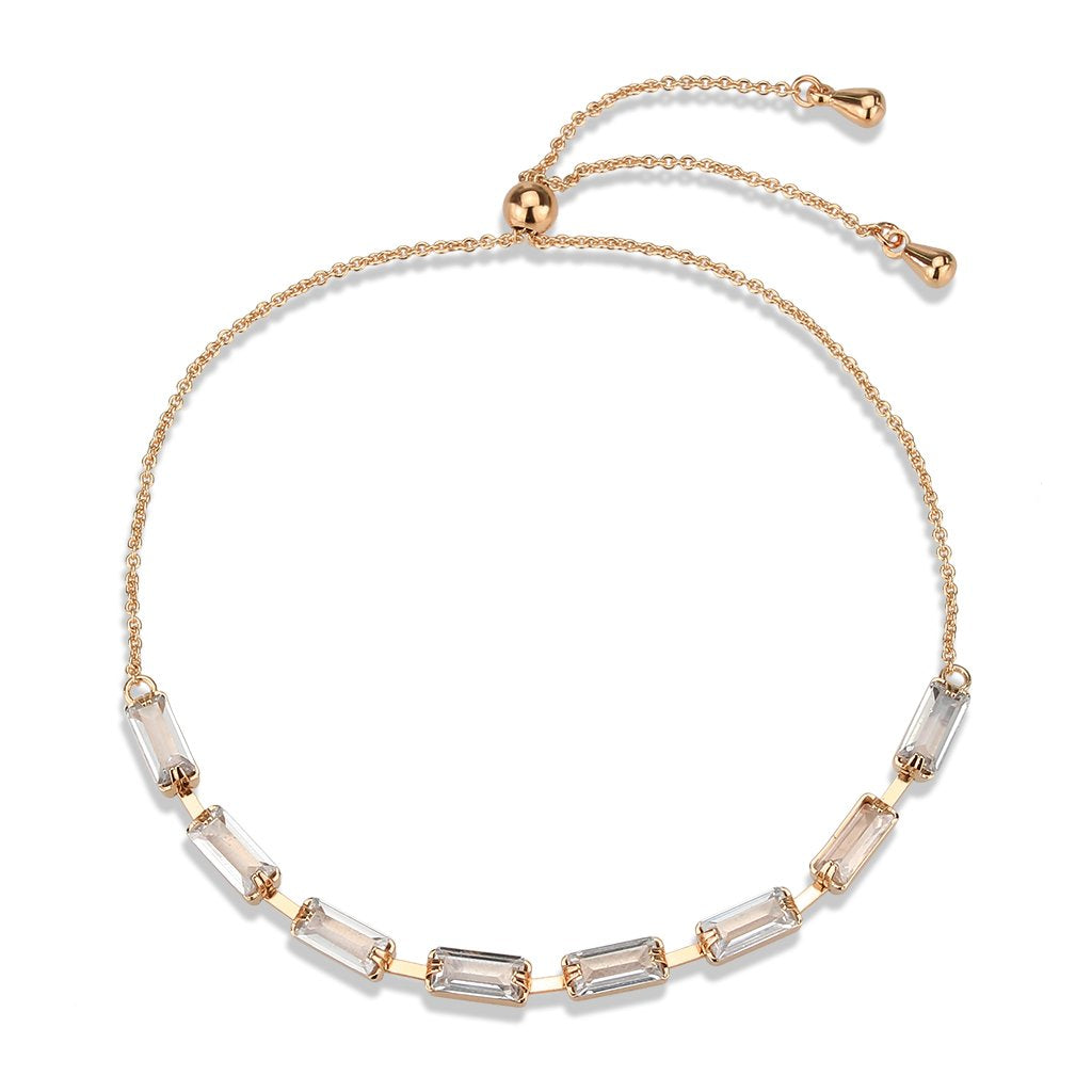 3W1660 - Rose Gold Brass Bracelet with AAA Grade CZ in Clear-3