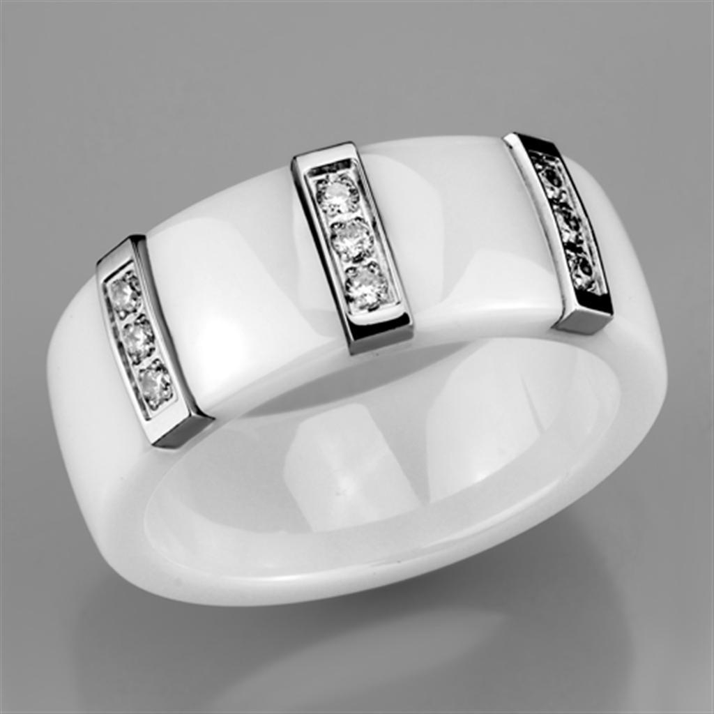 3W957 - High polished (no plating) Stainless Steel Ring with Ceramic  in White-4