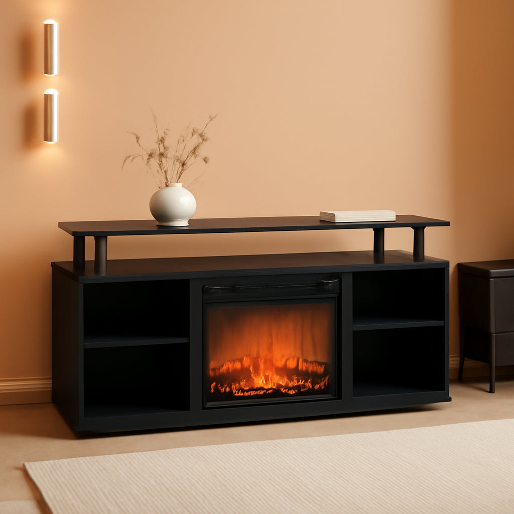 Jensen Open Shelving TV Entertainment Center With Electric Fireplace 55 Inch-0