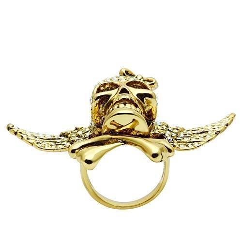 3W005 - Gold White Metal Ring with Top Grade Crystal  in Aurora Borealis (Rainbow Effect)-2
