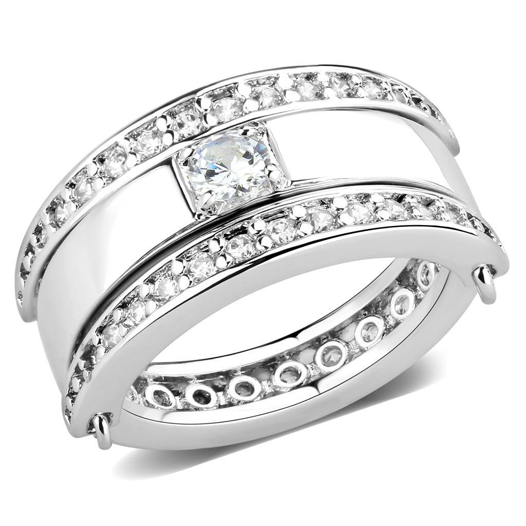 3W1549 - Rhodium Brass Ring with AAA Grade CZ  in Clear-0