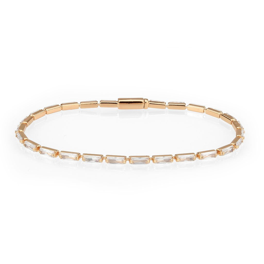 3W1708 - Rose Gold Brass Bracelet with AAA Grade CZ in Clear-0