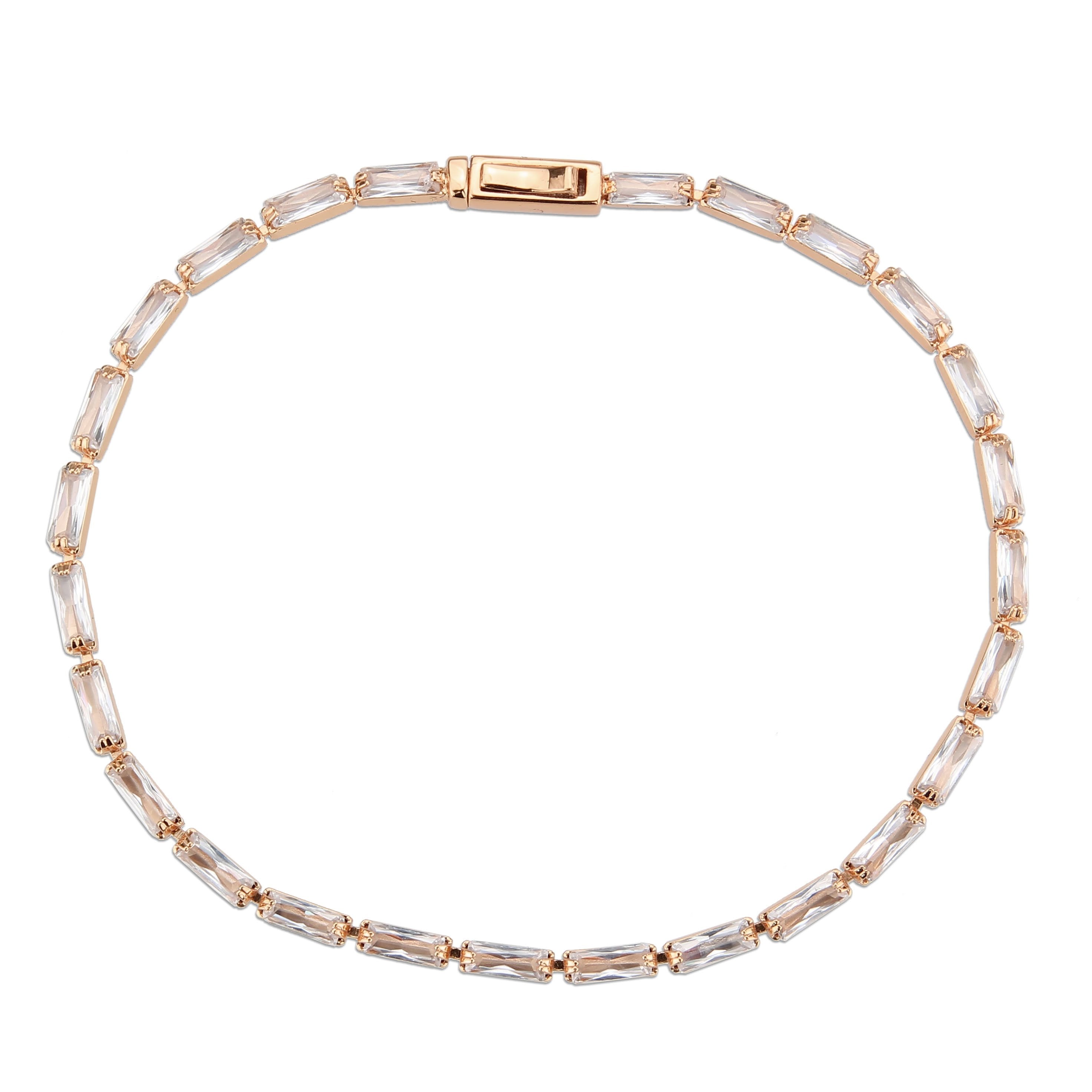 3W1708 - Rose Gold Brass Bracelet with AAA Grade CZ in Clear-2