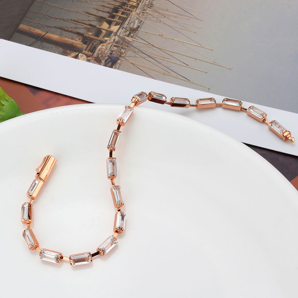 3W1714 - Rose Gold Brass Bracelet with AAA Grade CZ in Clear-3