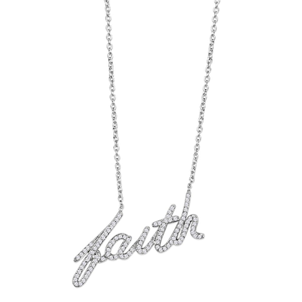 3W458 - Rhodium Brass Necklace with AAA Grade CZ  in Clear-0
