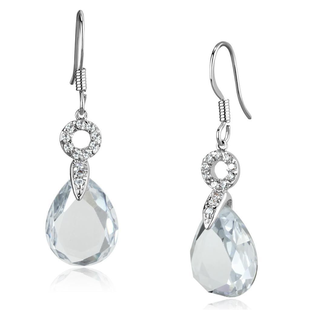 3W634 - Rhodium Brass Earrings with AAA Grade CZ  in Clear-0