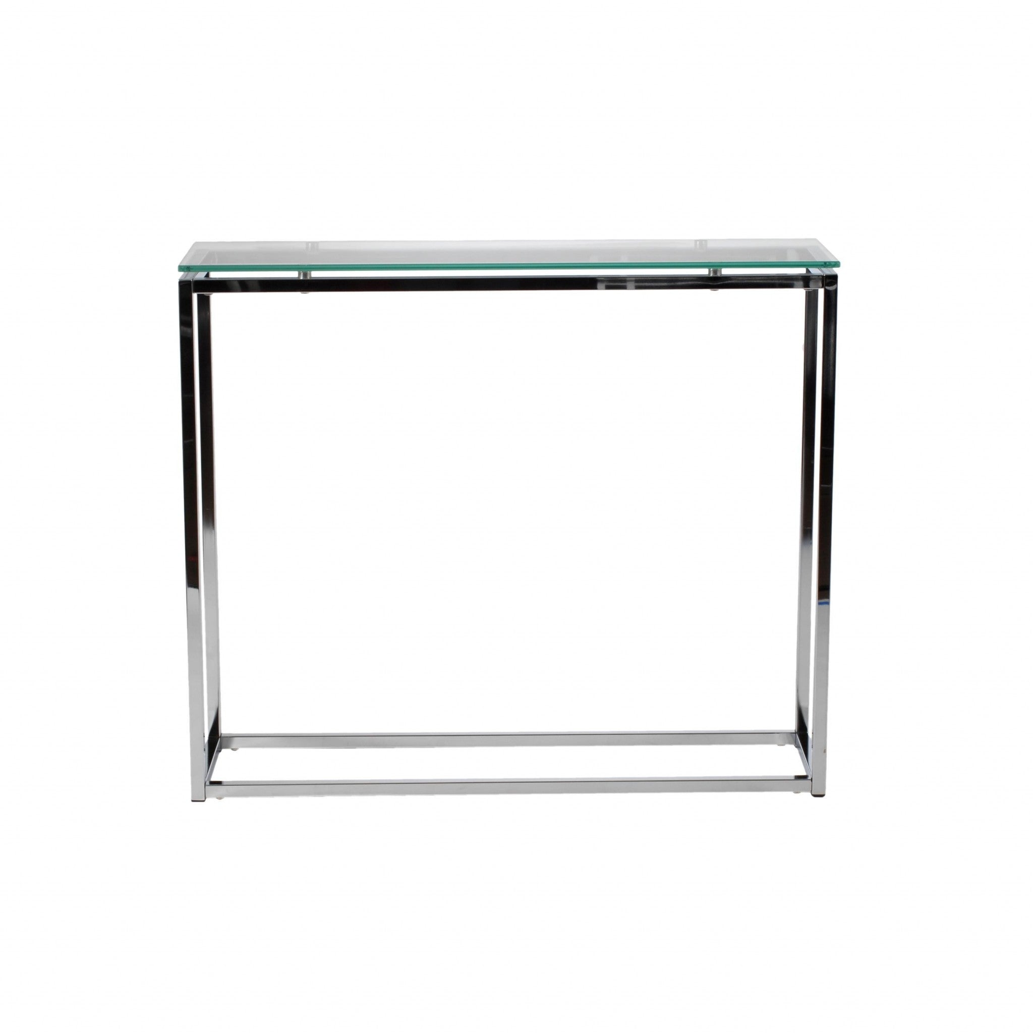 36" Clear and Silver Glass Sled Console Table-2