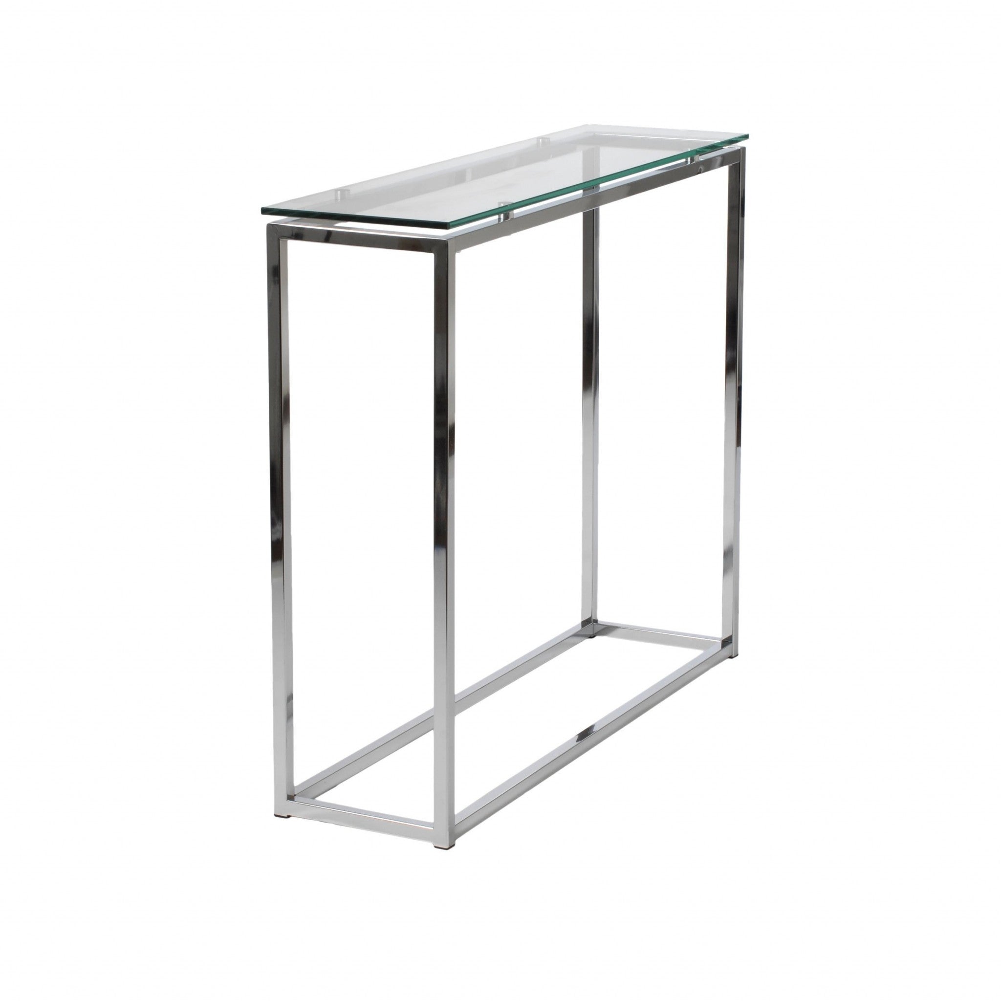 36" Clear and Silver Glass Sled Console Table-3