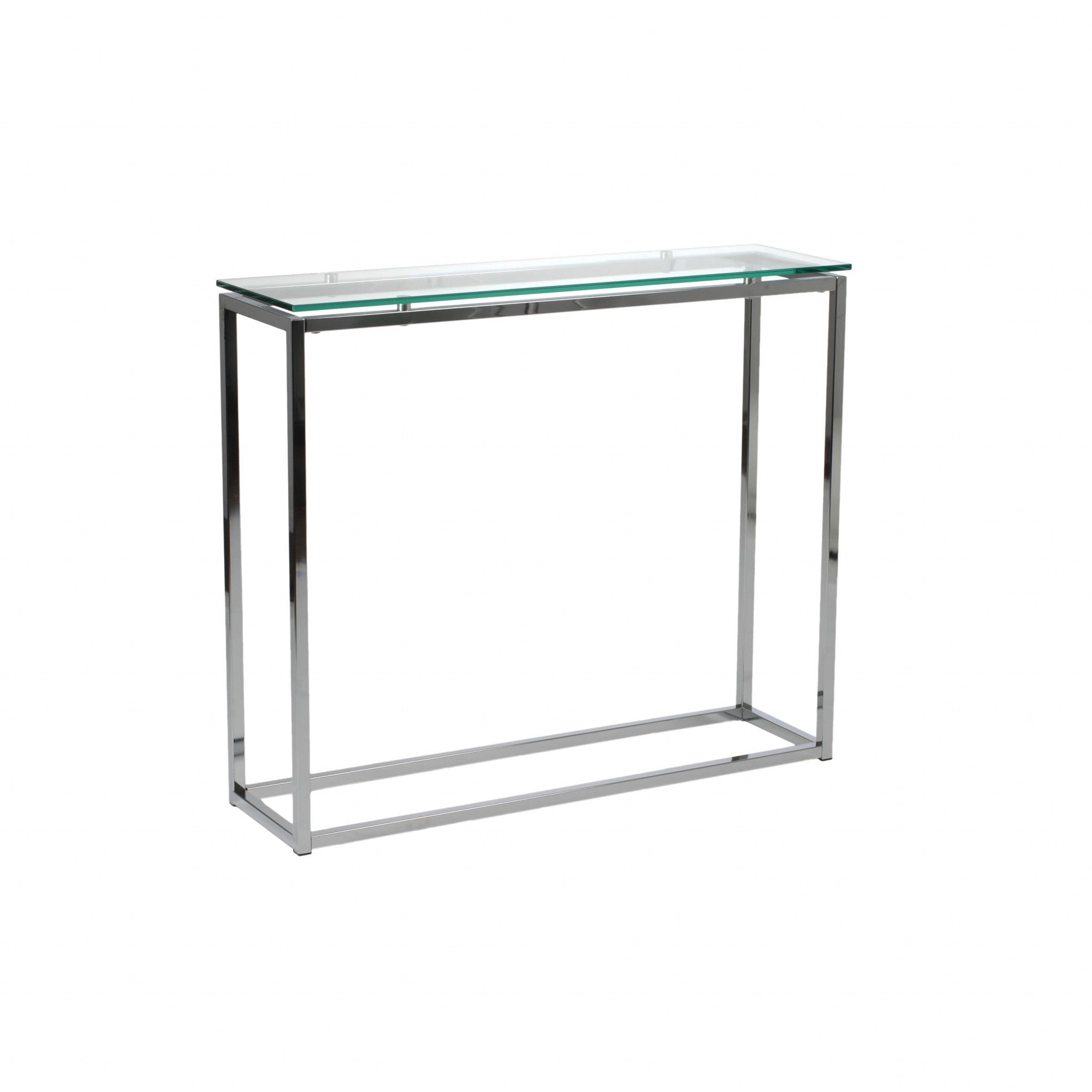 36" Clear and Silver Glass Sled Console Table-4