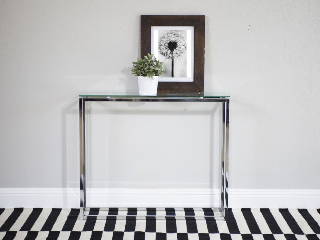 36" Clear and Silver Glass Sled Console Table-7