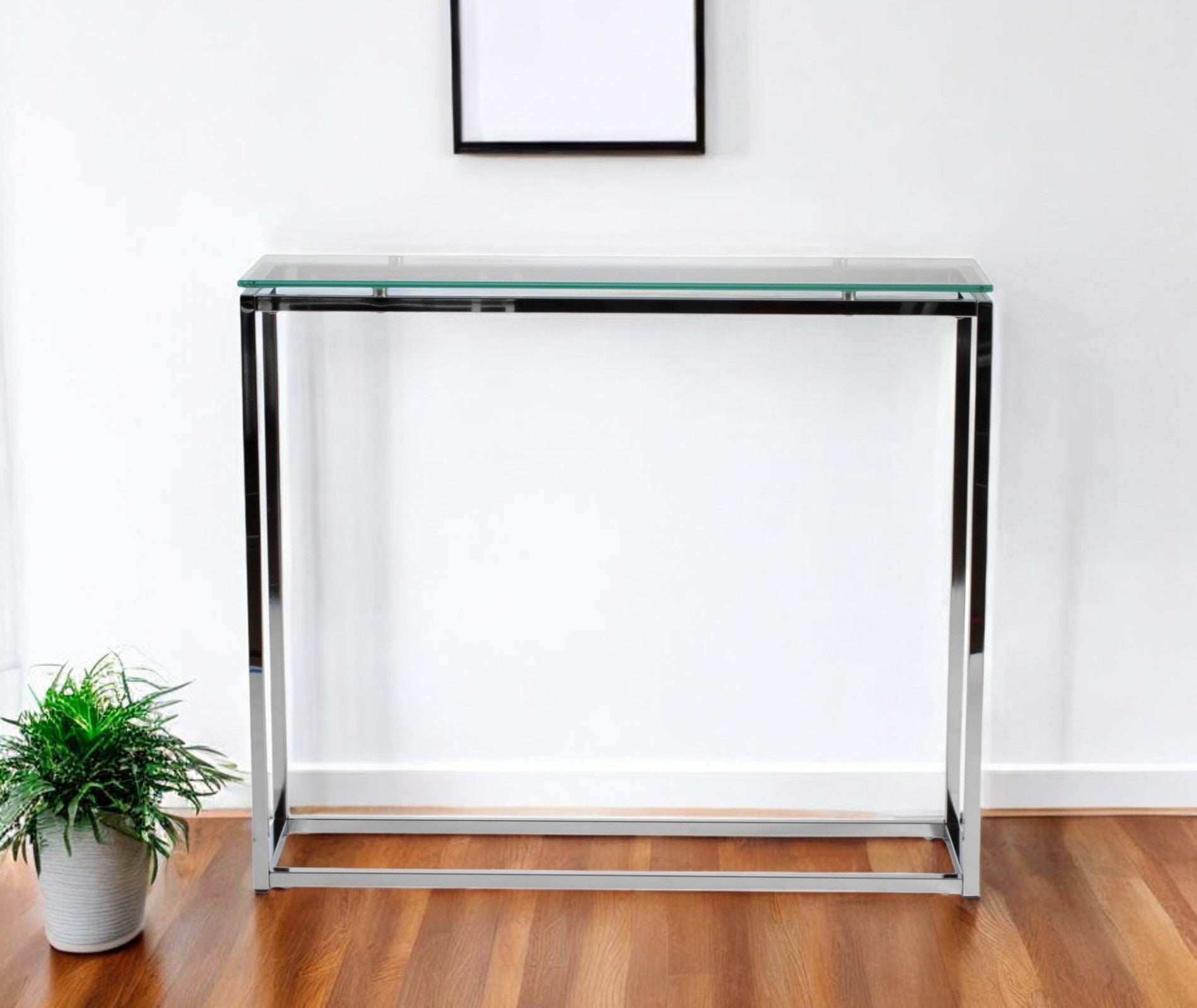 36" Clear and Silver Glass Sled Console Table-0