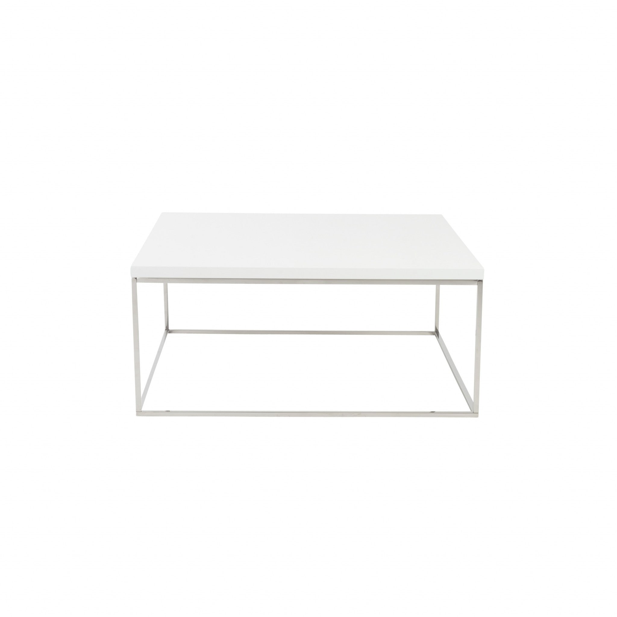 35" White and Silver Wood And Metal Square Frame Coffee Table-1