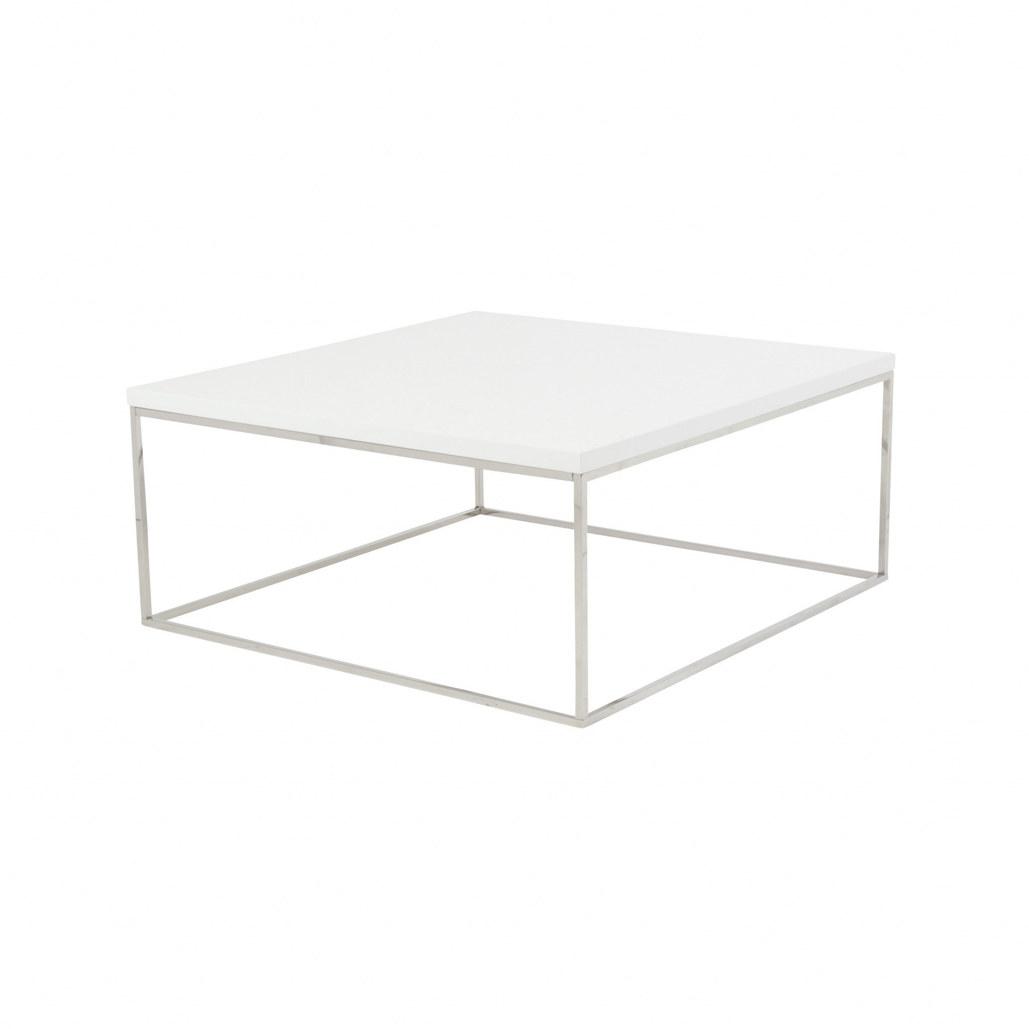 35" White and Silver Wood And Metal Square Frame Coffee Table-3