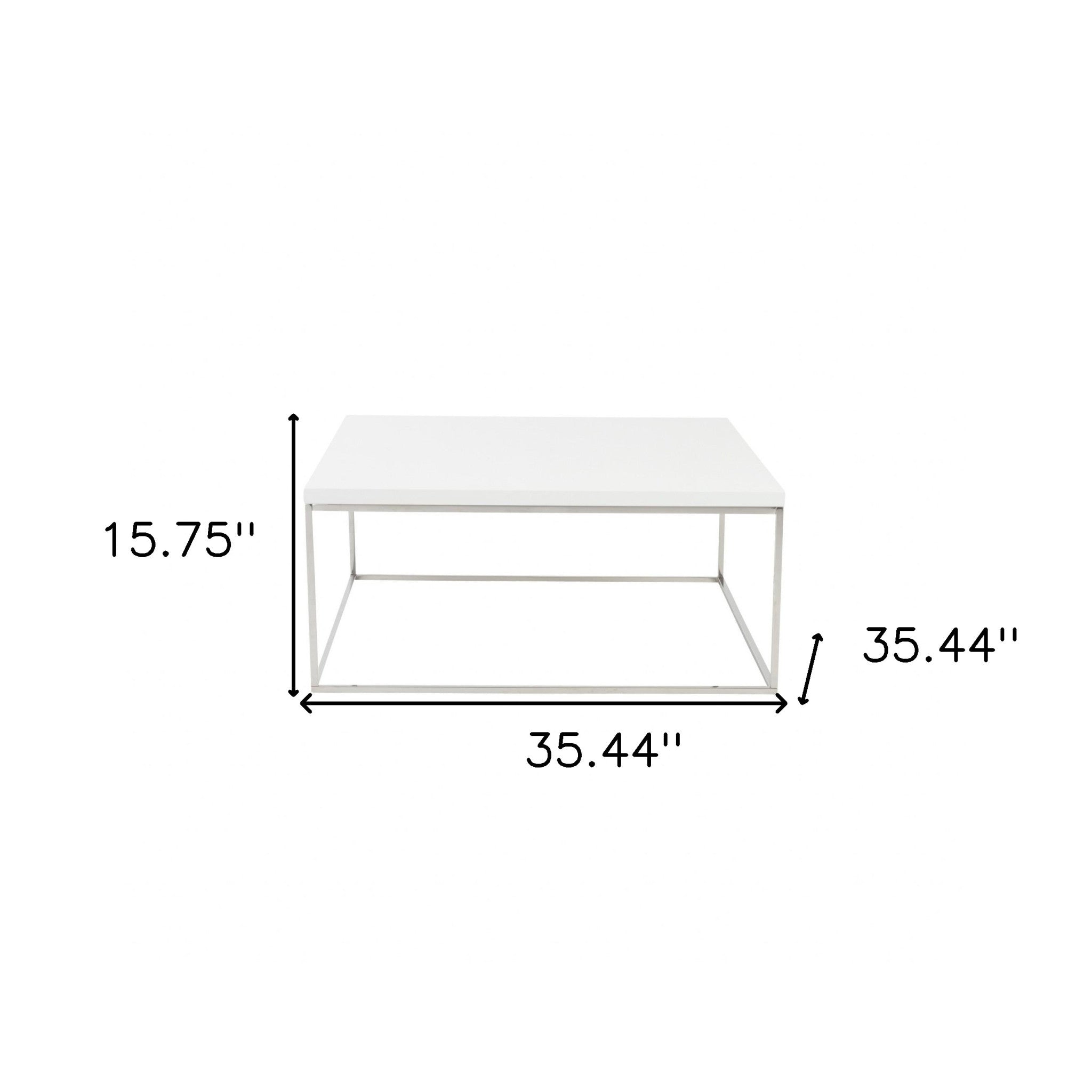 35" White and Silver Wood And Metal Square Frame Coffee Table-7