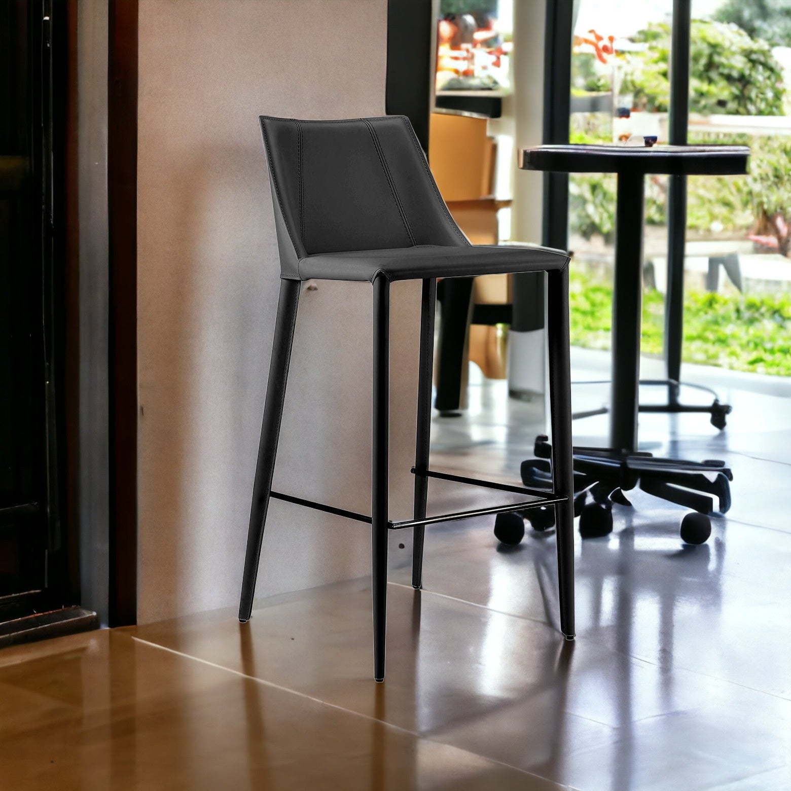 30" Black Steel Low Back Bar Height Bar Chair-1