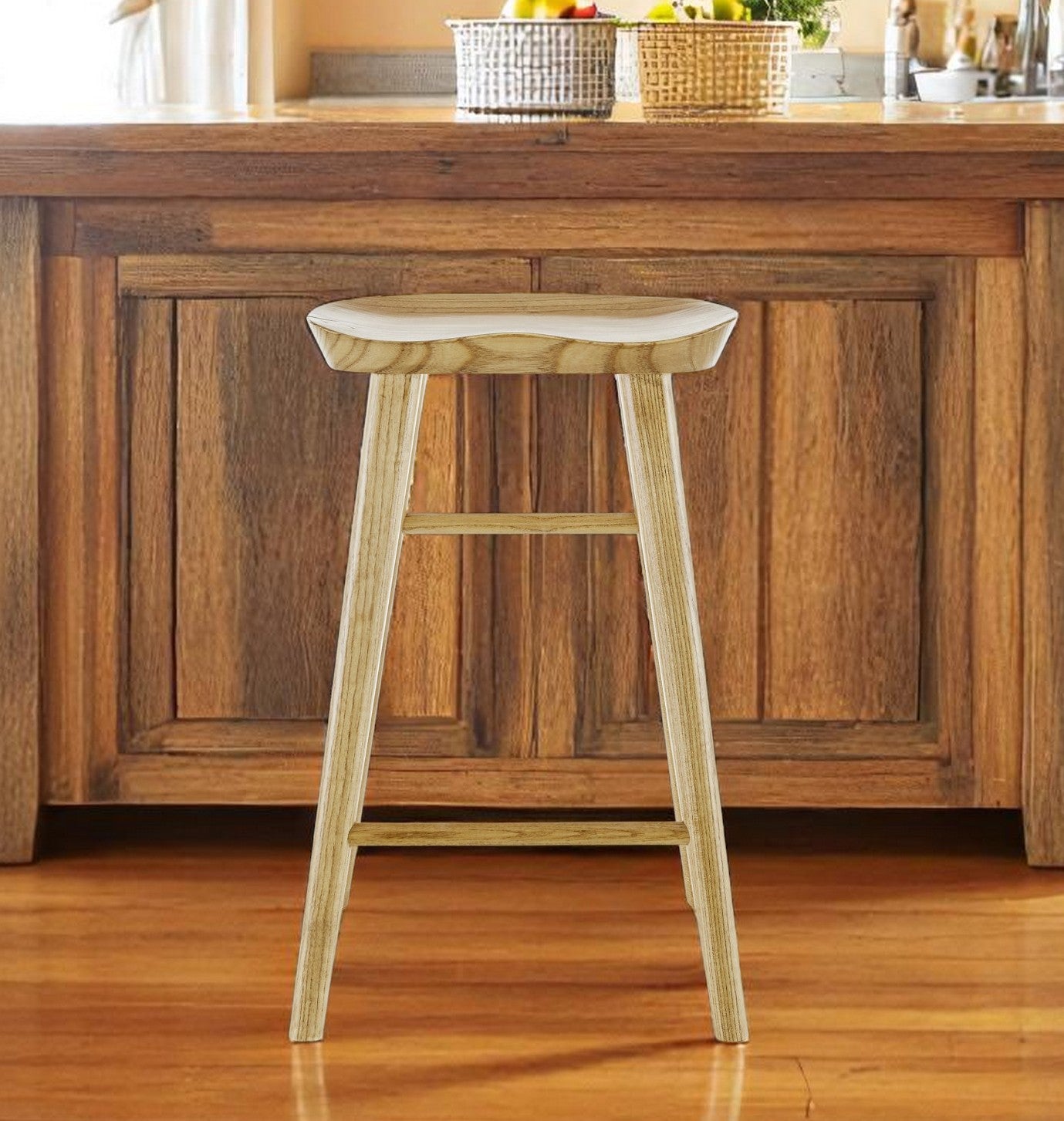26" Natural Manufactured Wood Backless Counter Height Bar Chair-0