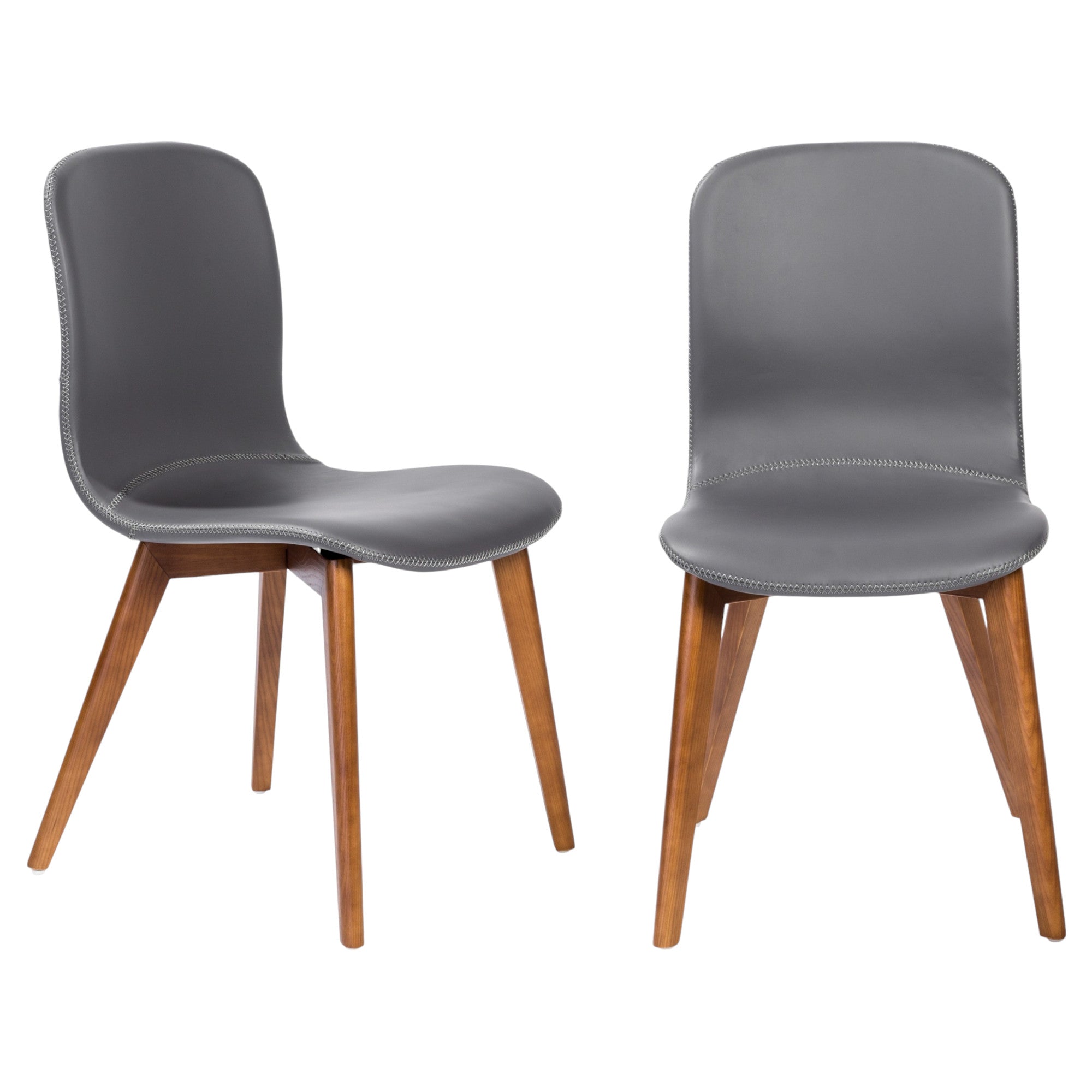 Set of Two Gray and Brown Upholstered Faux Leather Dining Side Chairs-7