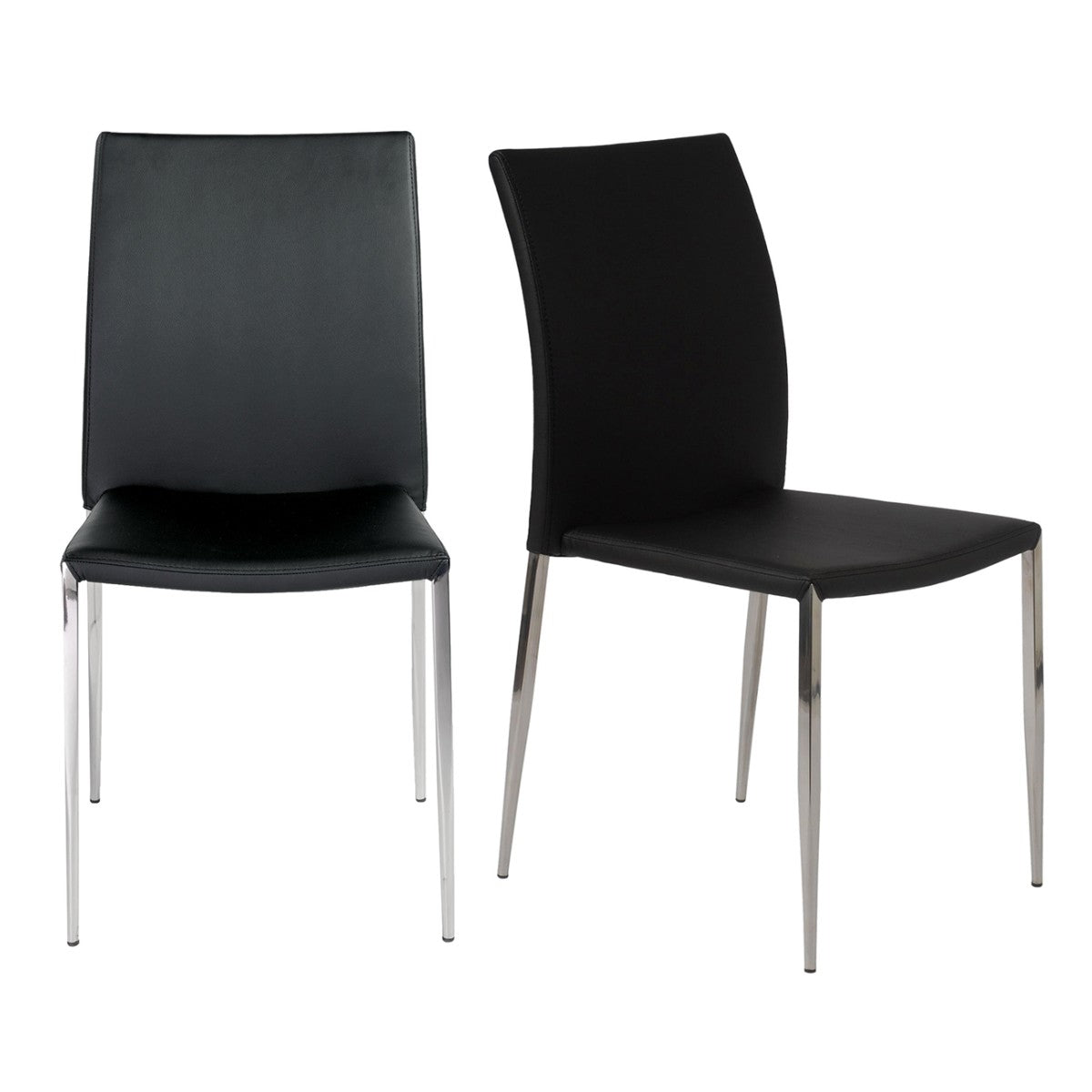 Set of Two Black and Silver Upholstered Faux Leather Dining Side Chairs-1