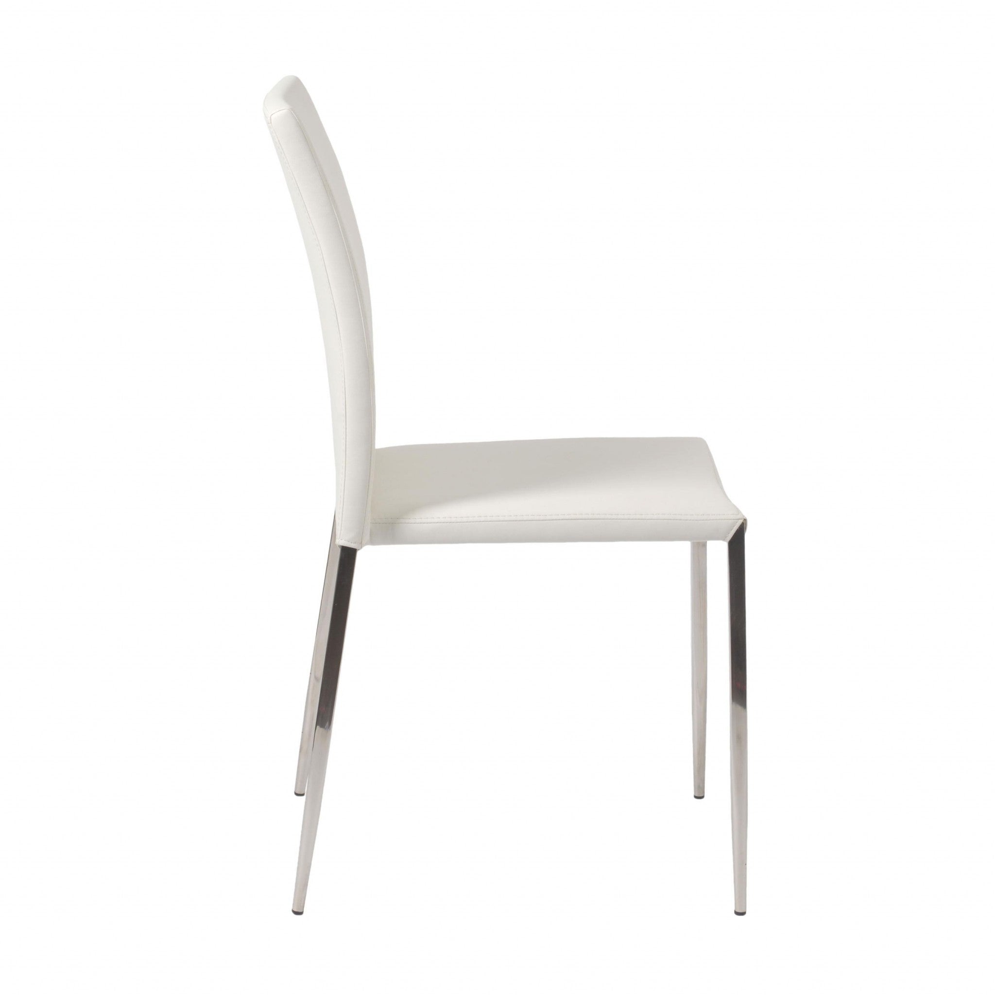 Set of Two White and Silver Upholstered Faux Leather Dining Side Chairs-4