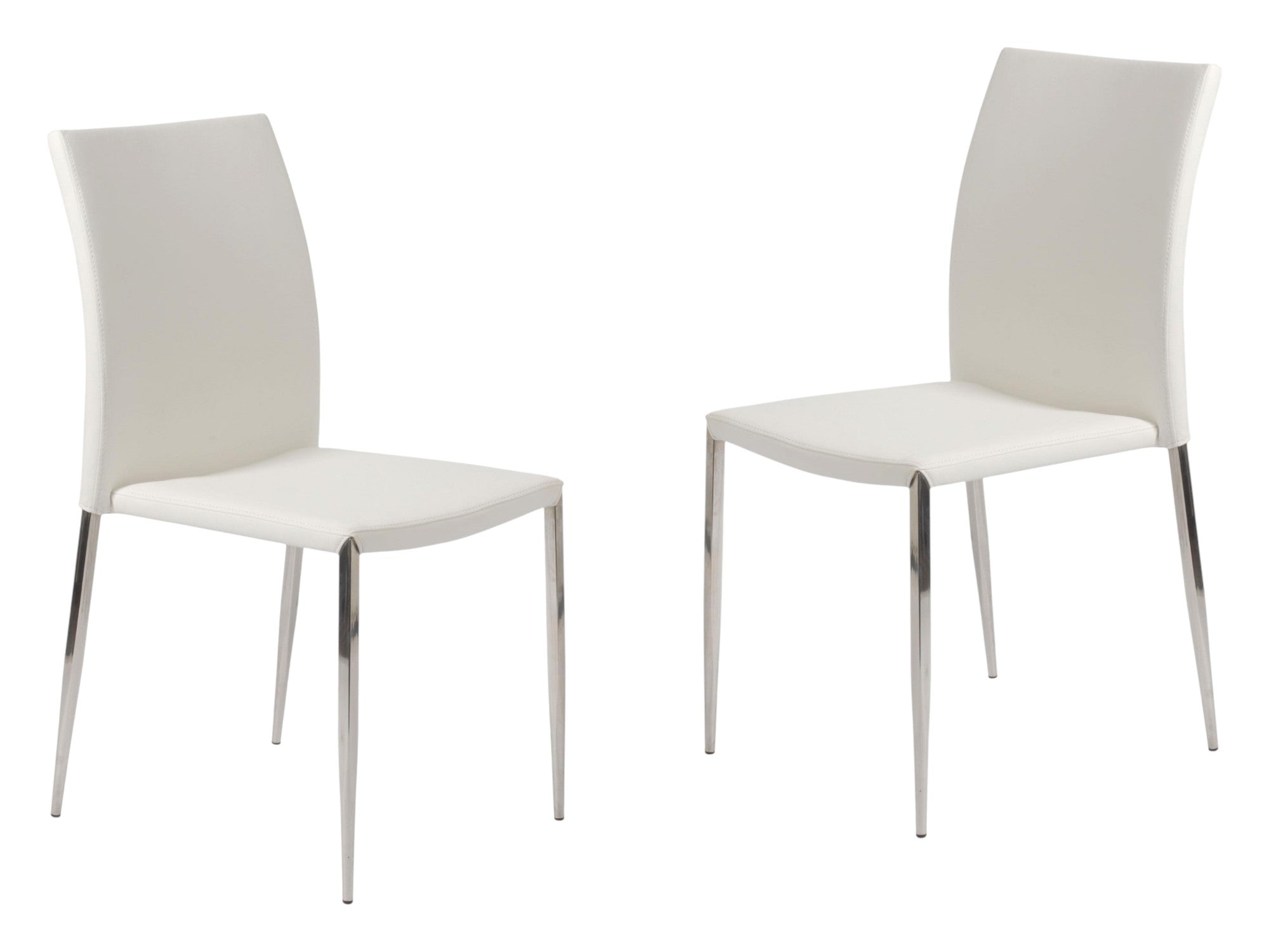 Set of Two White and Silver Upholstered Faux Leather Dining Side Chairs-1