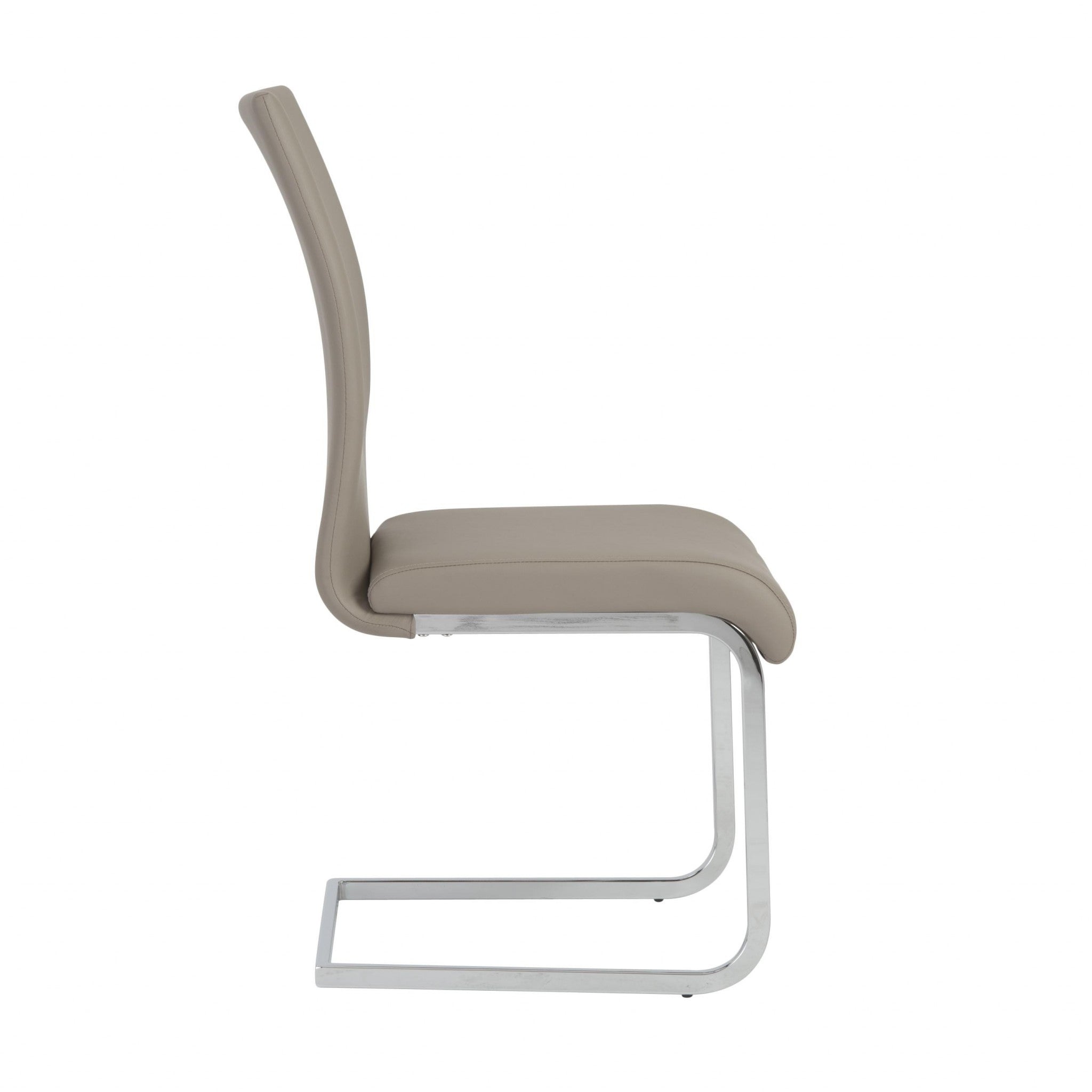 Set of Four Taupe and Silver Upholstered Leather Dining Side Chairs-3