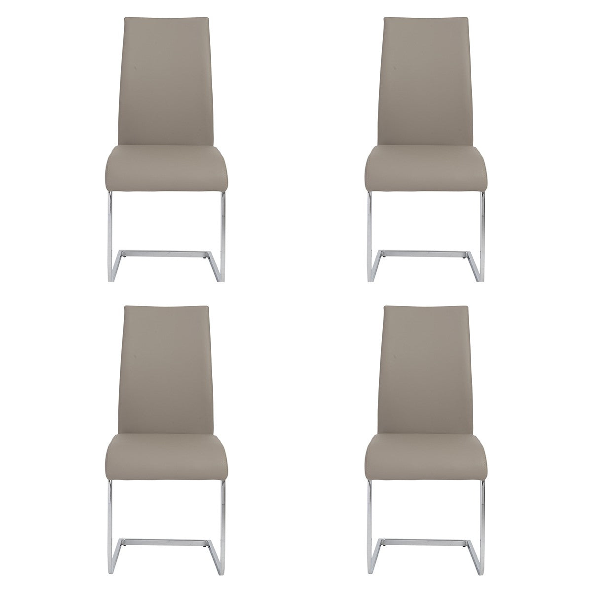 Set of Four Taupe and Silver Upholstered Leather Dining Side Chairs-5