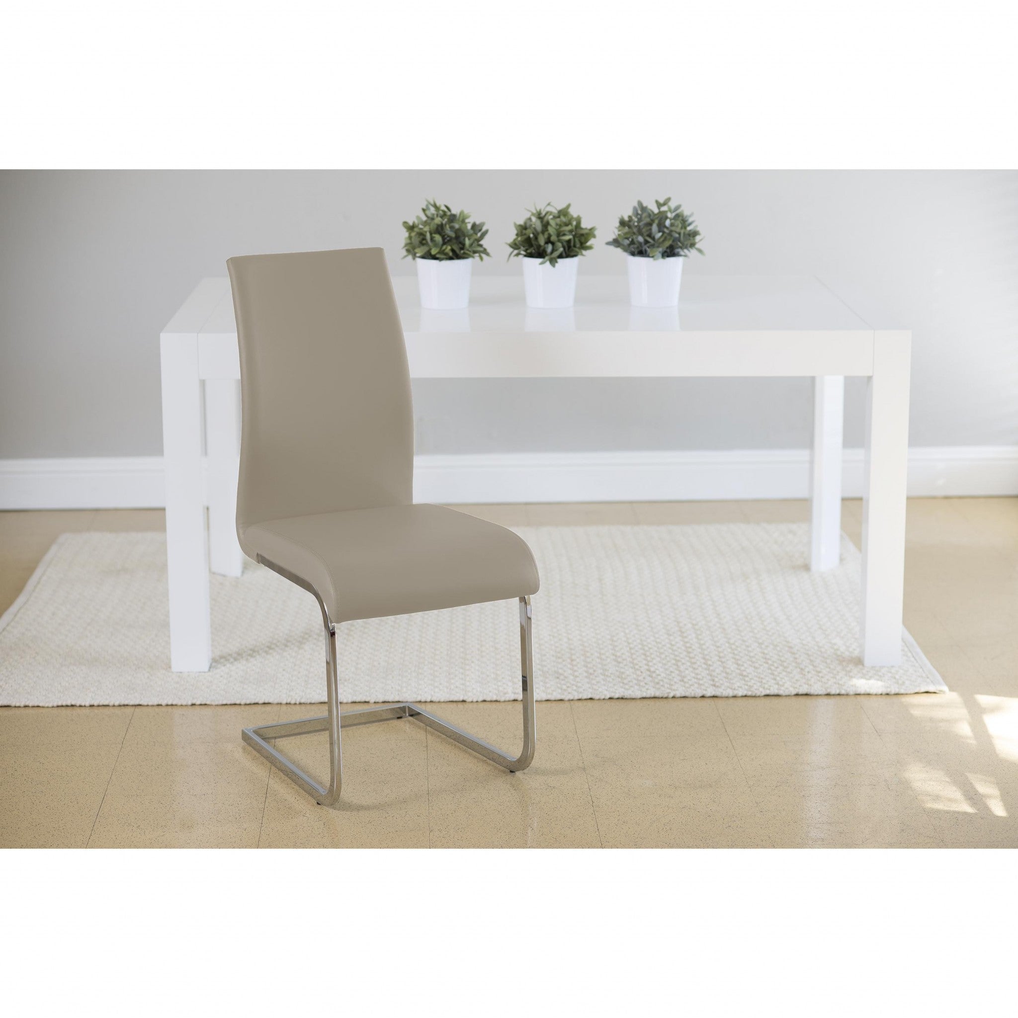 Set of Four Taupe and Silver Upholstered Leather Dining Side Chairs-6