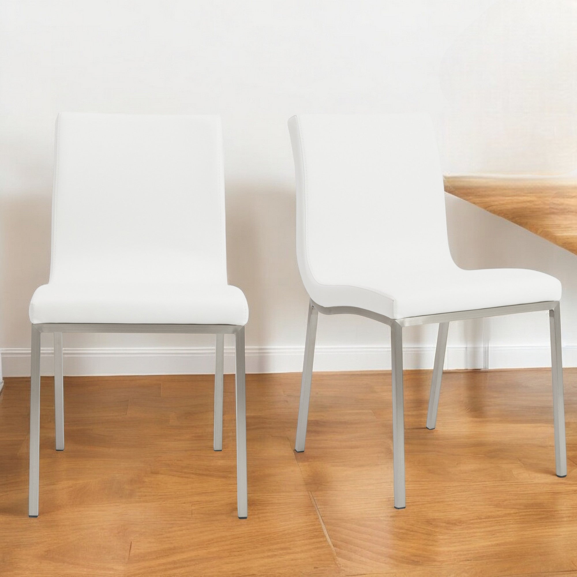 Set of Two Minimalist White Faux Faux Leather Chairs-1