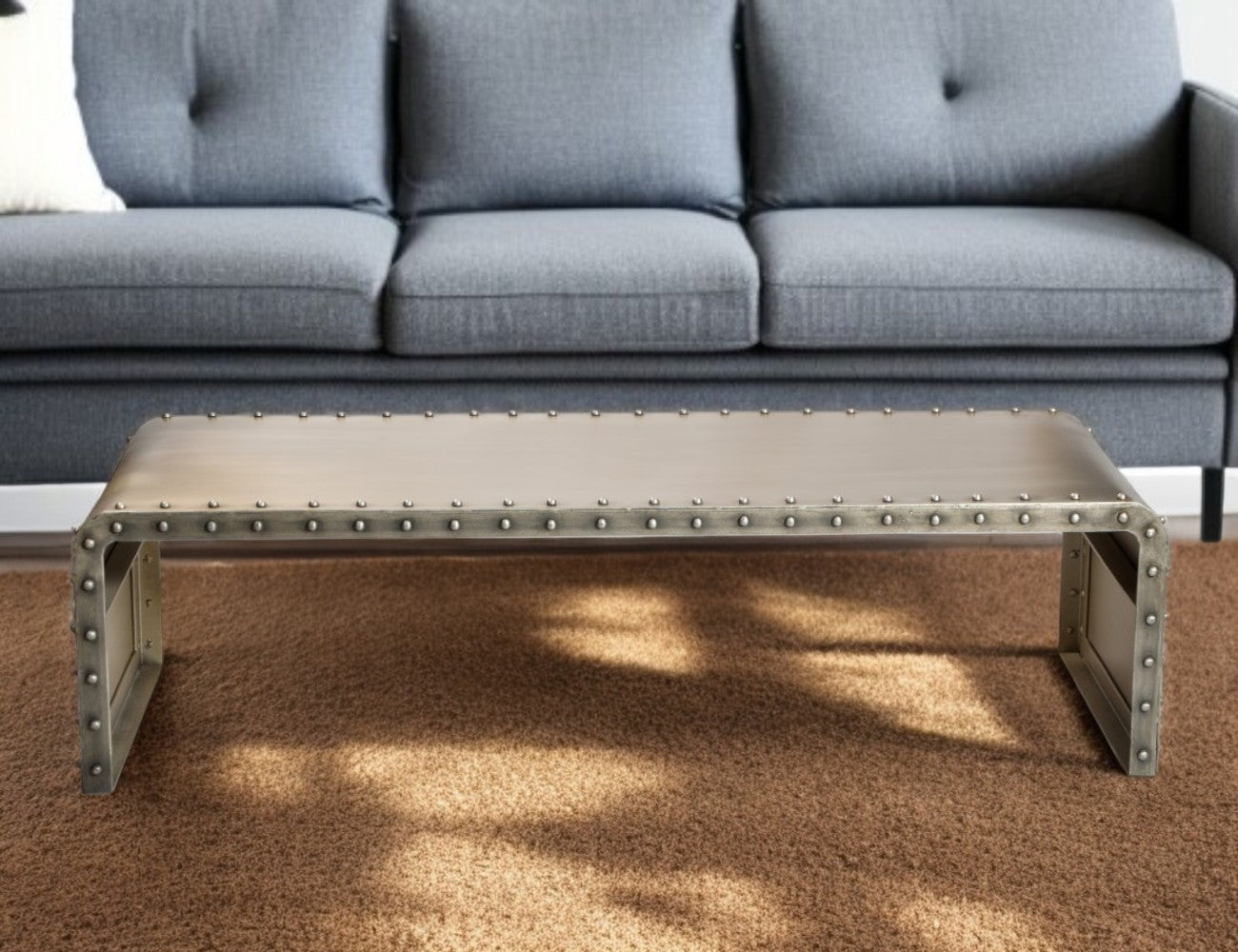 60" Gray Aluminum and Metal Frame Coffee Table-0