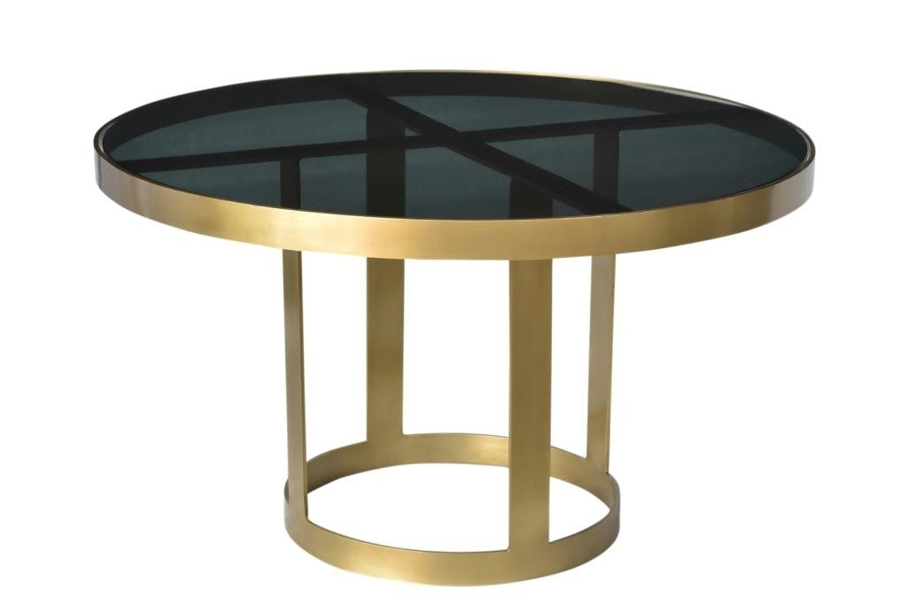 32" Black and Gold Glass and Iron Round Frame Coffee Table-0