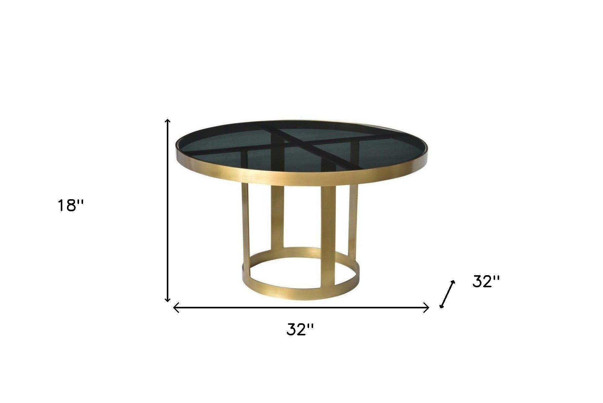 32" Black and Gold Glass and Iron Round Frame Coffee Table-4