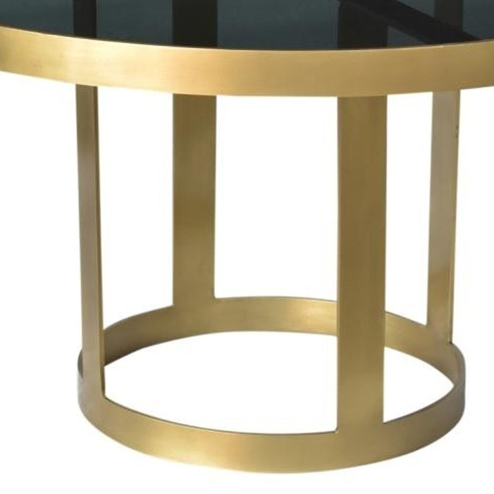 32" Black and Gold Glass and Iron Round Frame Coffee Table-2