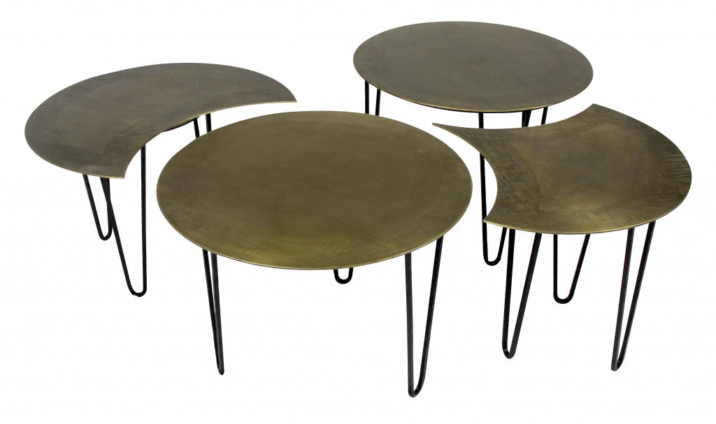 Set of Four Brass Aluminum and Metal Free Form Frame Bunching Coffee Tables-2