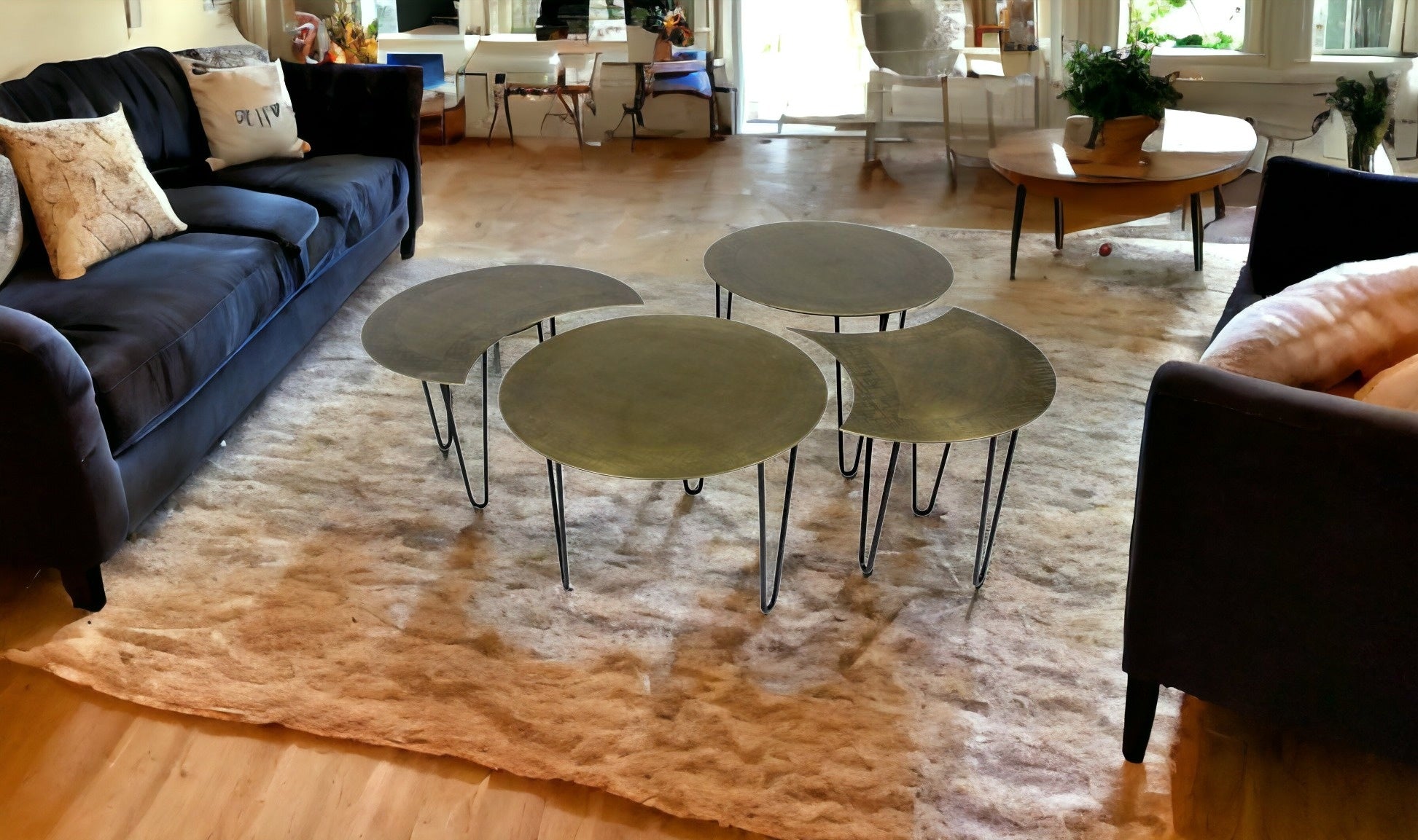 Set of Four Brass Aluminum and Metal Free Form Frame Bunching Coffee Tables-1