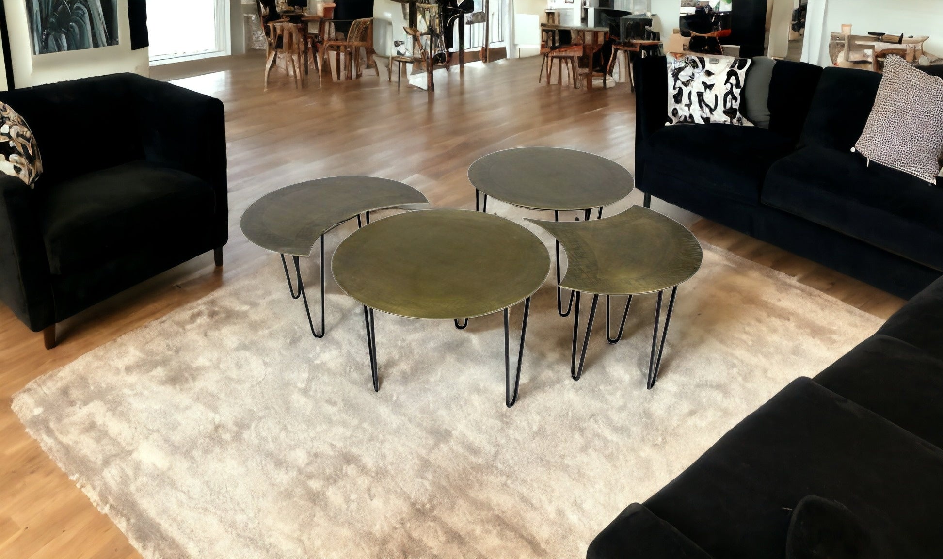 Set of Four Brass Aluminum and Metal Free Form Frame Bunching Coffee Tables-0